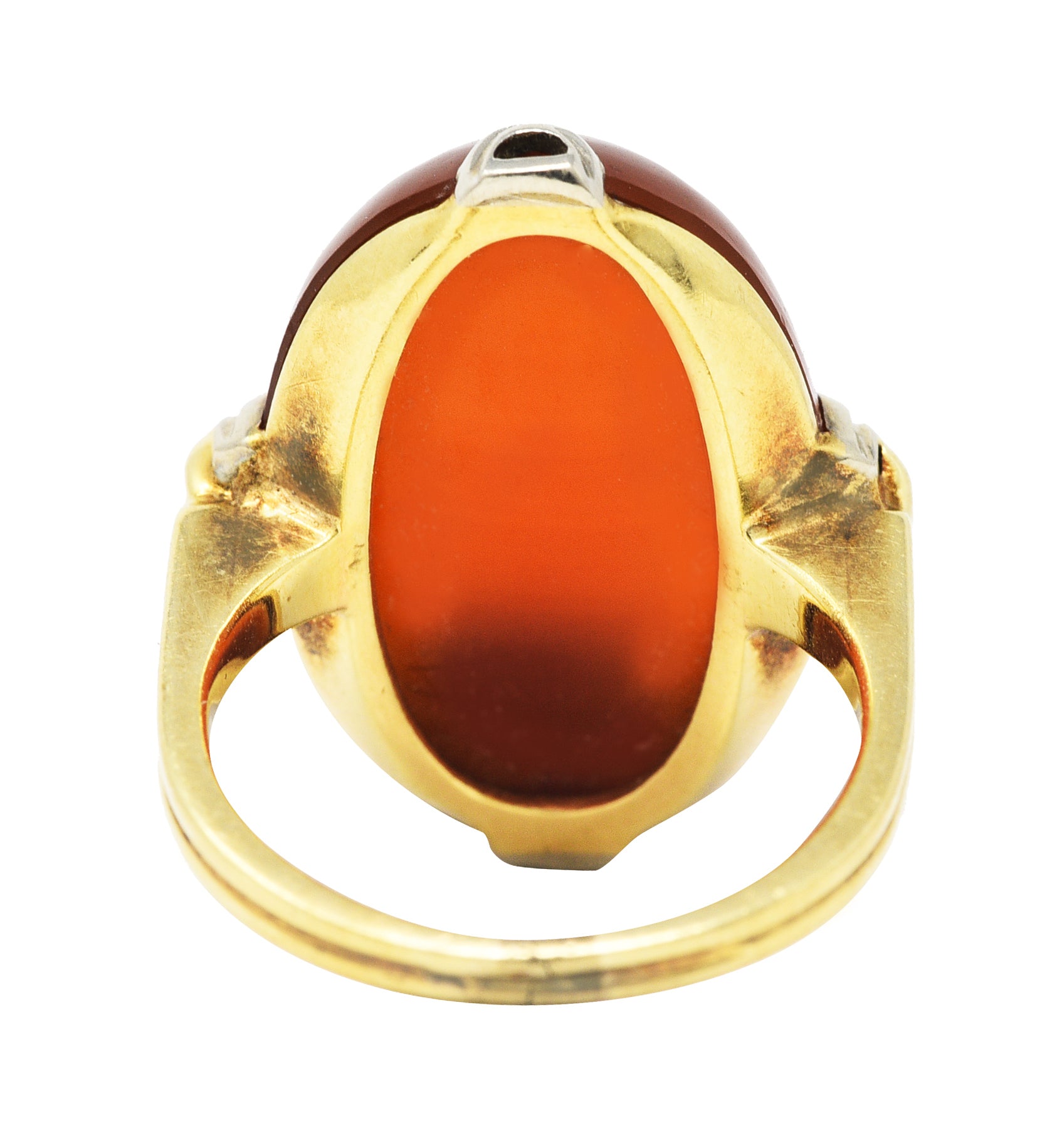 .11111 1920's Art Deco Carnelian Cabochon 14 Karat Two-Tone Gold RingRing - Wilson's Estate Jewelry