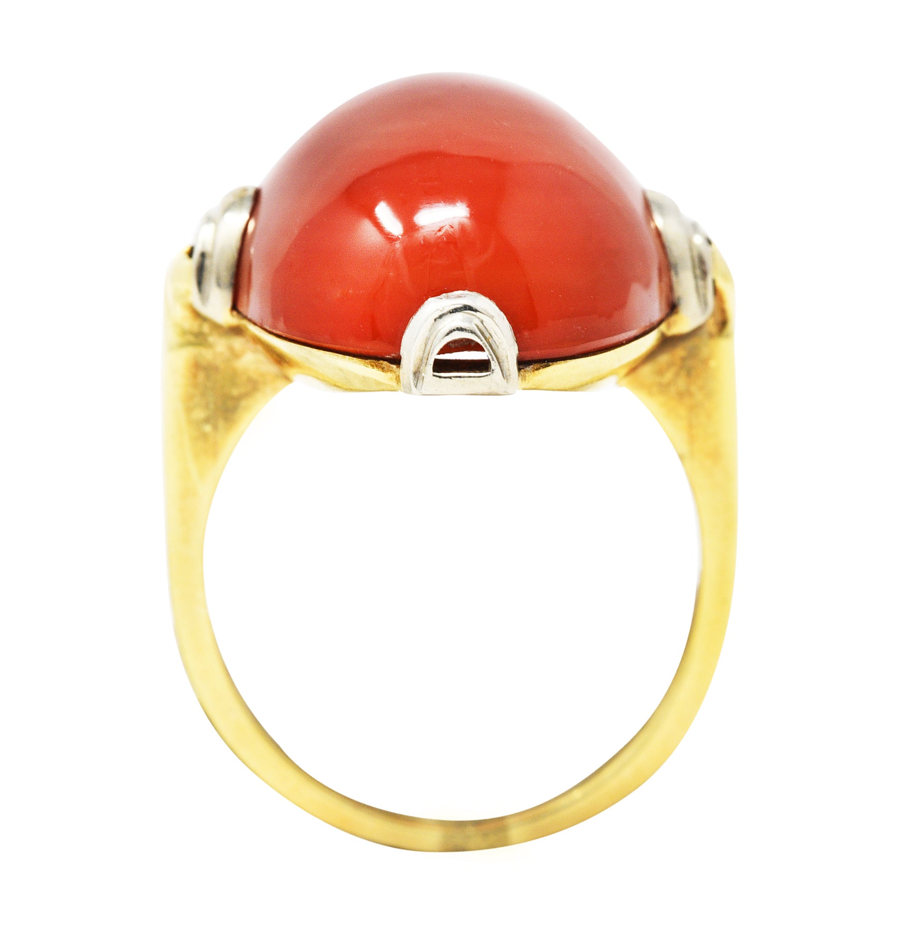 .11111 1920's Art Deco Carnelian Cabochon 14 Karat Two-Tone Gold RingRing - Wilson's Estate Jewelry