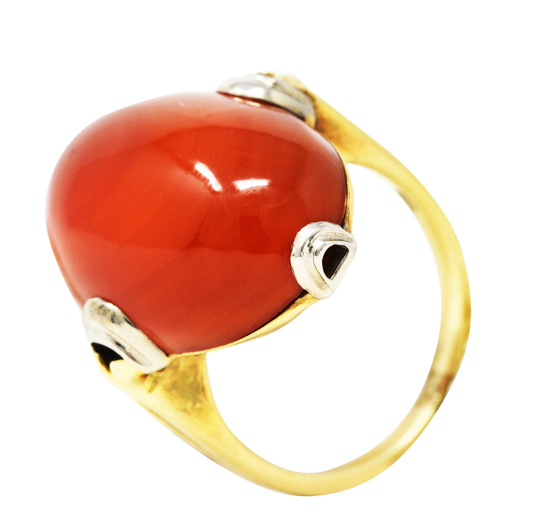 .11111 1920's Art Deco Carnelian Cabochon 14 Karat Two-Tone Gold RingRing - Wilson's Estate Jewelry