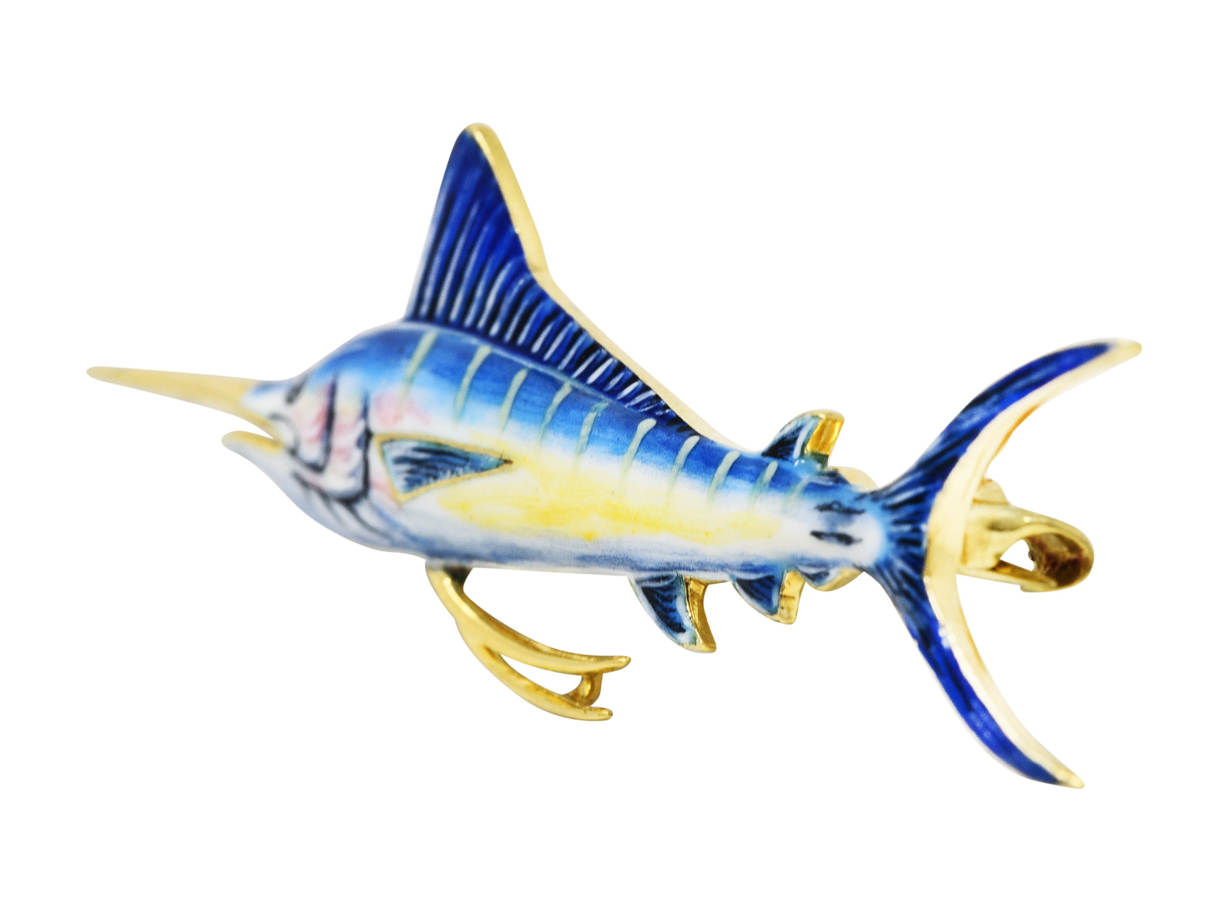 1950's Enamel 14 Karat Yellow Gold Marlin Fish Unisex BroochBrooch - Wilson's Estate Jewelry