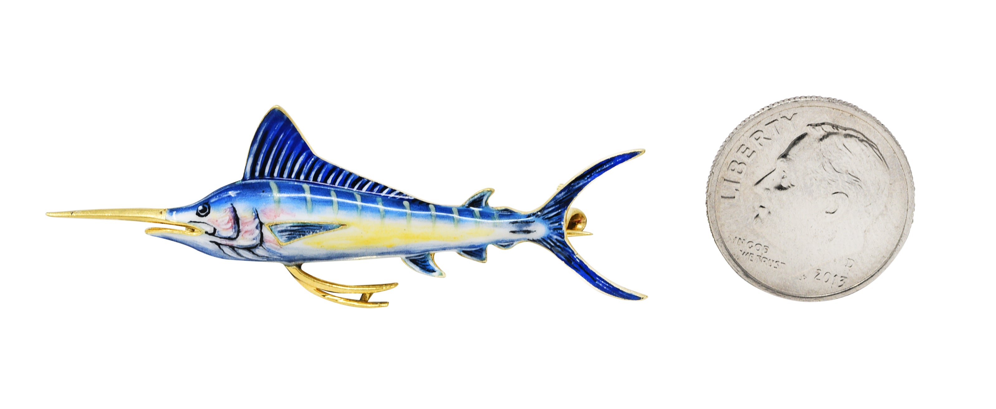 1950's Enamel 14 Karat Yellow Gold Marlin Fish Unisex BroochBrooch - Wilson's Estate Jewelry