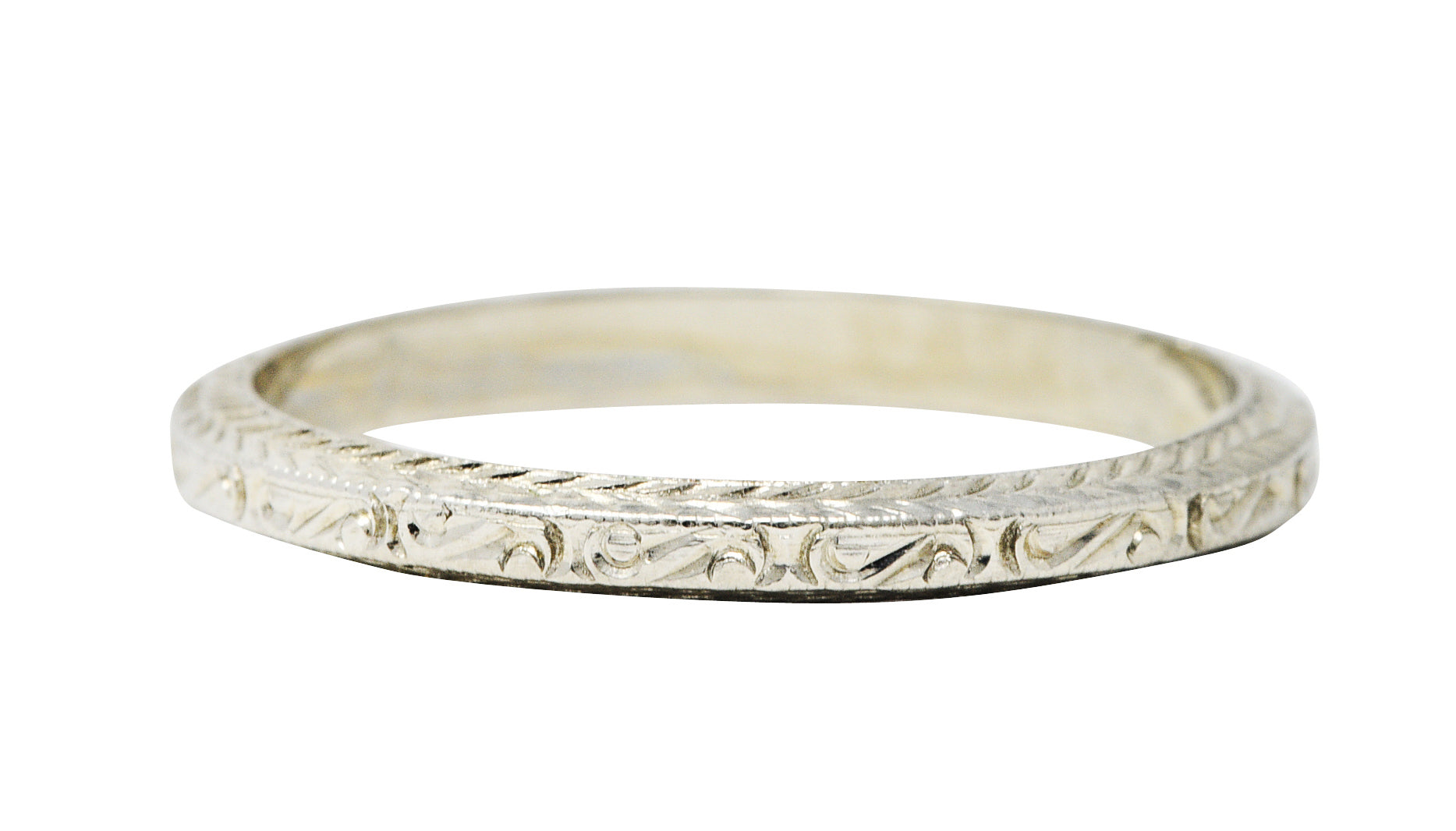 Art Deco 18 Karat White Gold Engraved Unisex Band Ring Circa 1930Ring - Wilson's Estate Jewelry