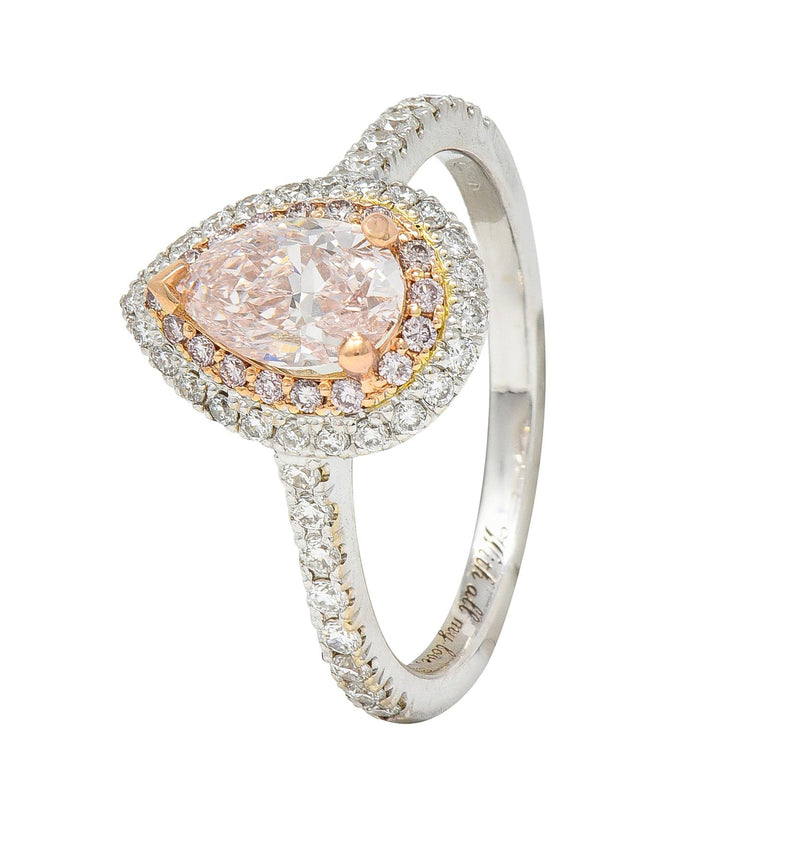1.38 CTW Pear Fancy Pink Diamond 18 Karat Gold Gold Halo Engagement Ring GIA