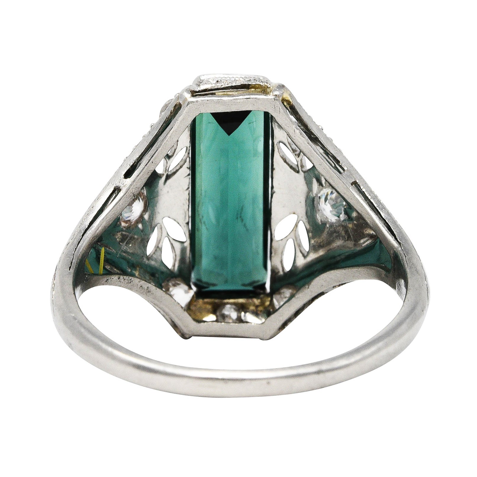 Art Deco Green Tourmaline Diamond Platinum Dinner RingRing - Wilson's Estate Jewelry