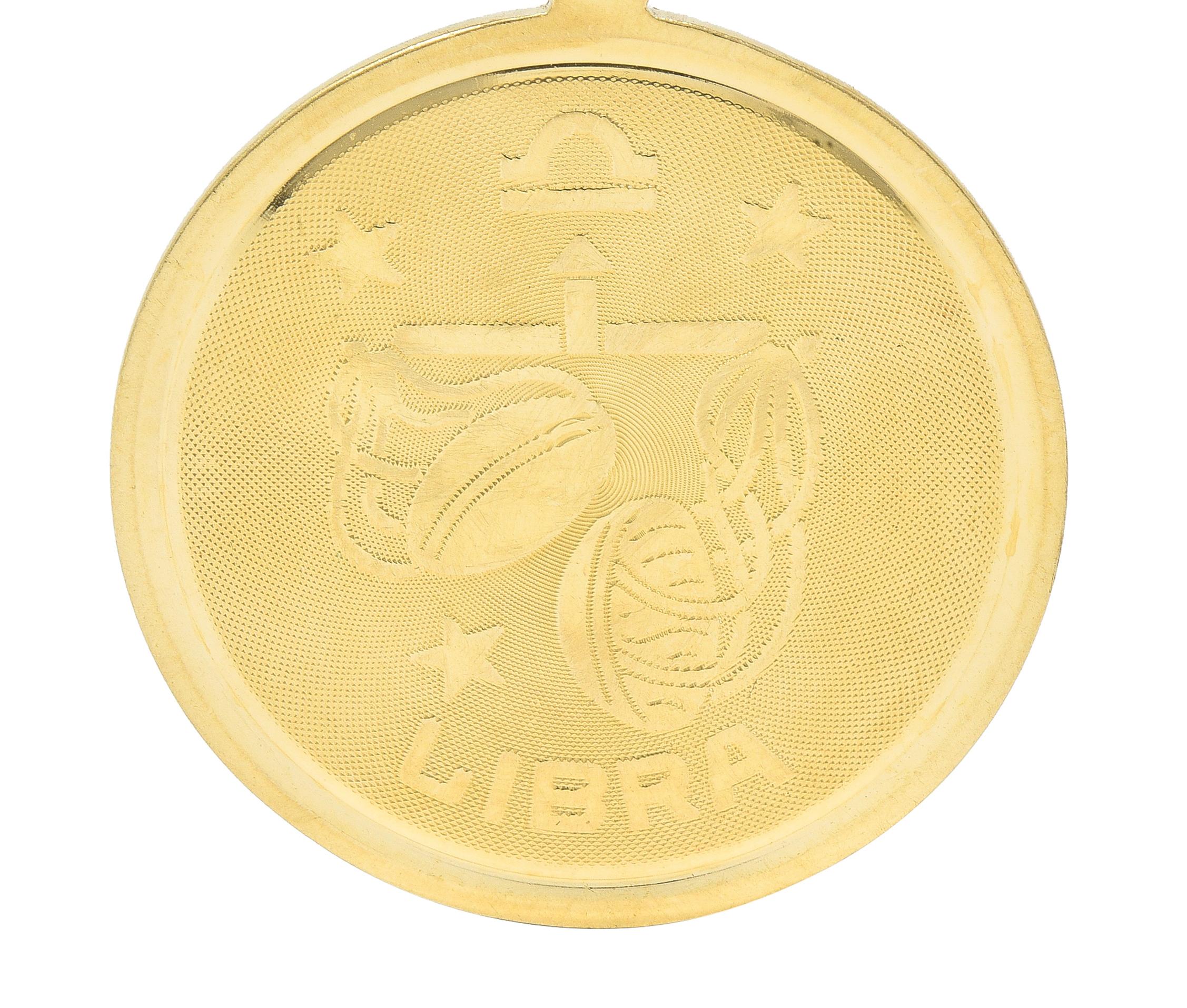 Vintage 14 Karat Yellow Gold Libra Zodiac Medallion Pendant Charm