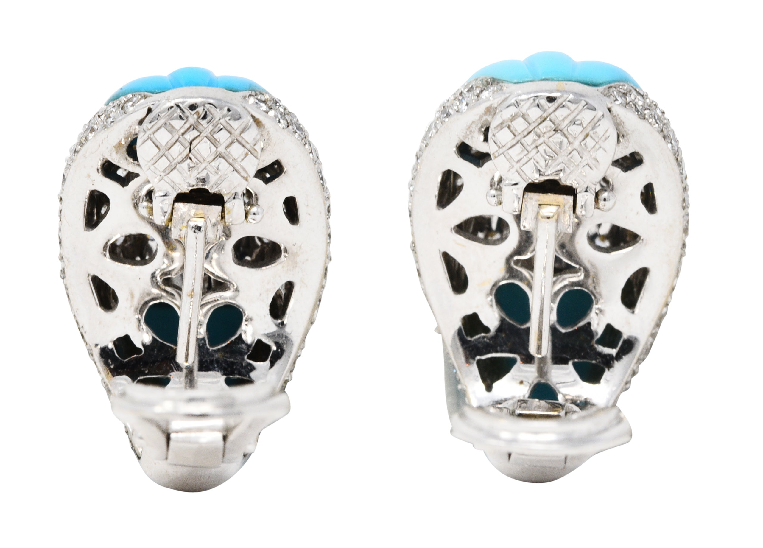 1960's Vintage 5.50 CTW Pave Diamond Turquoise 18 Karat White Gold EarringsEarrings - Wilson's Estate Jewelry