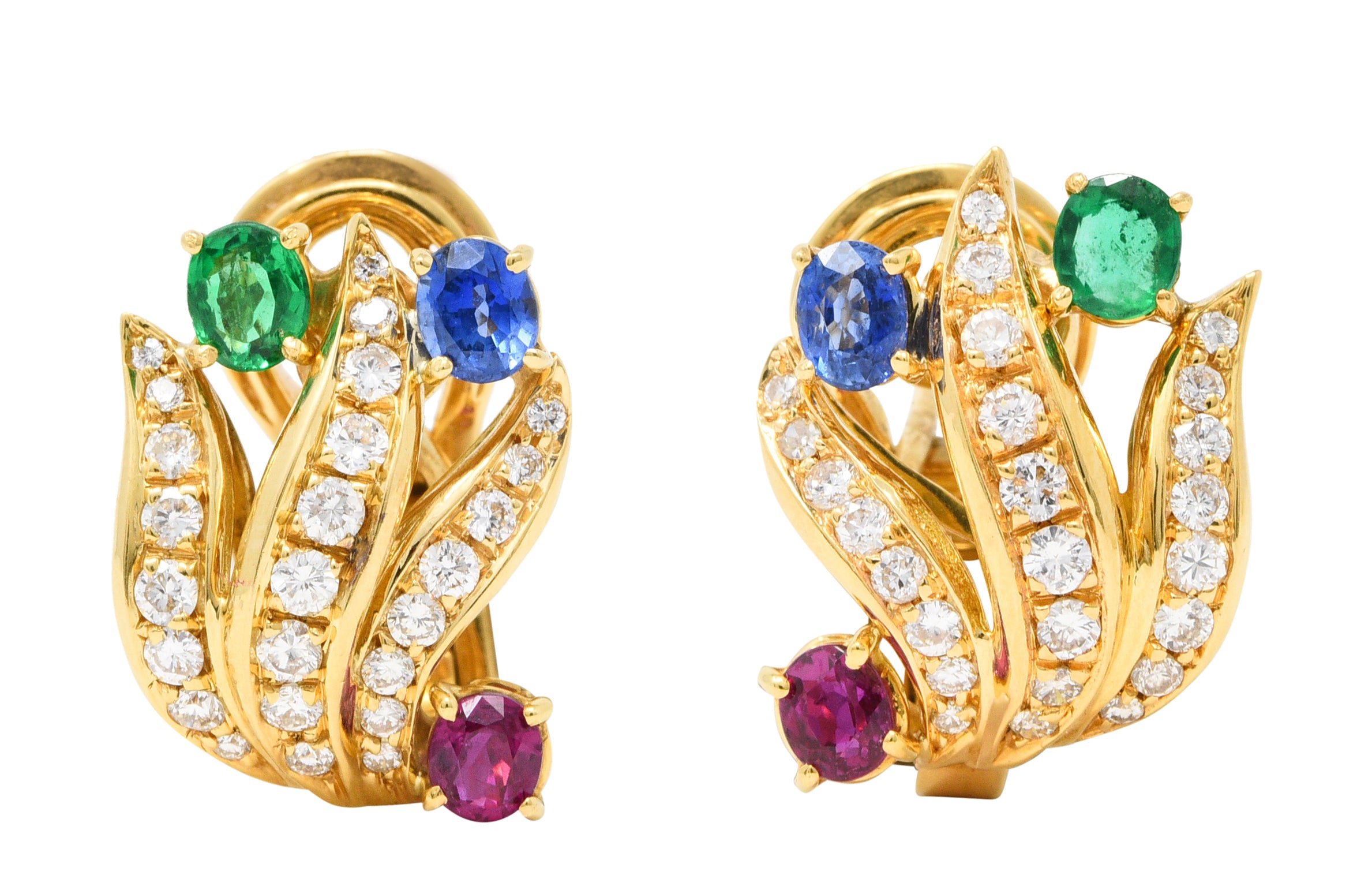 1960's Vintage Diamond Emerald Sapphire Ruby 18 Karat Gold EarringsEarrings - Wilson's Estate Jewelry