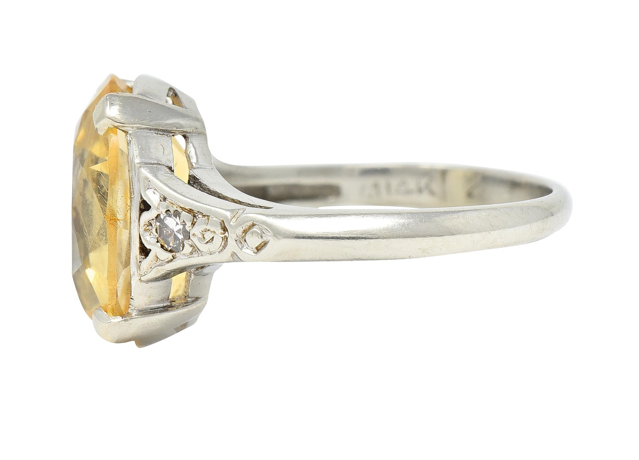 Art Deco 5.22 CTW Yellow Ceylon Sapphire Diamond 14 Karat Gold Antique Ring GIA