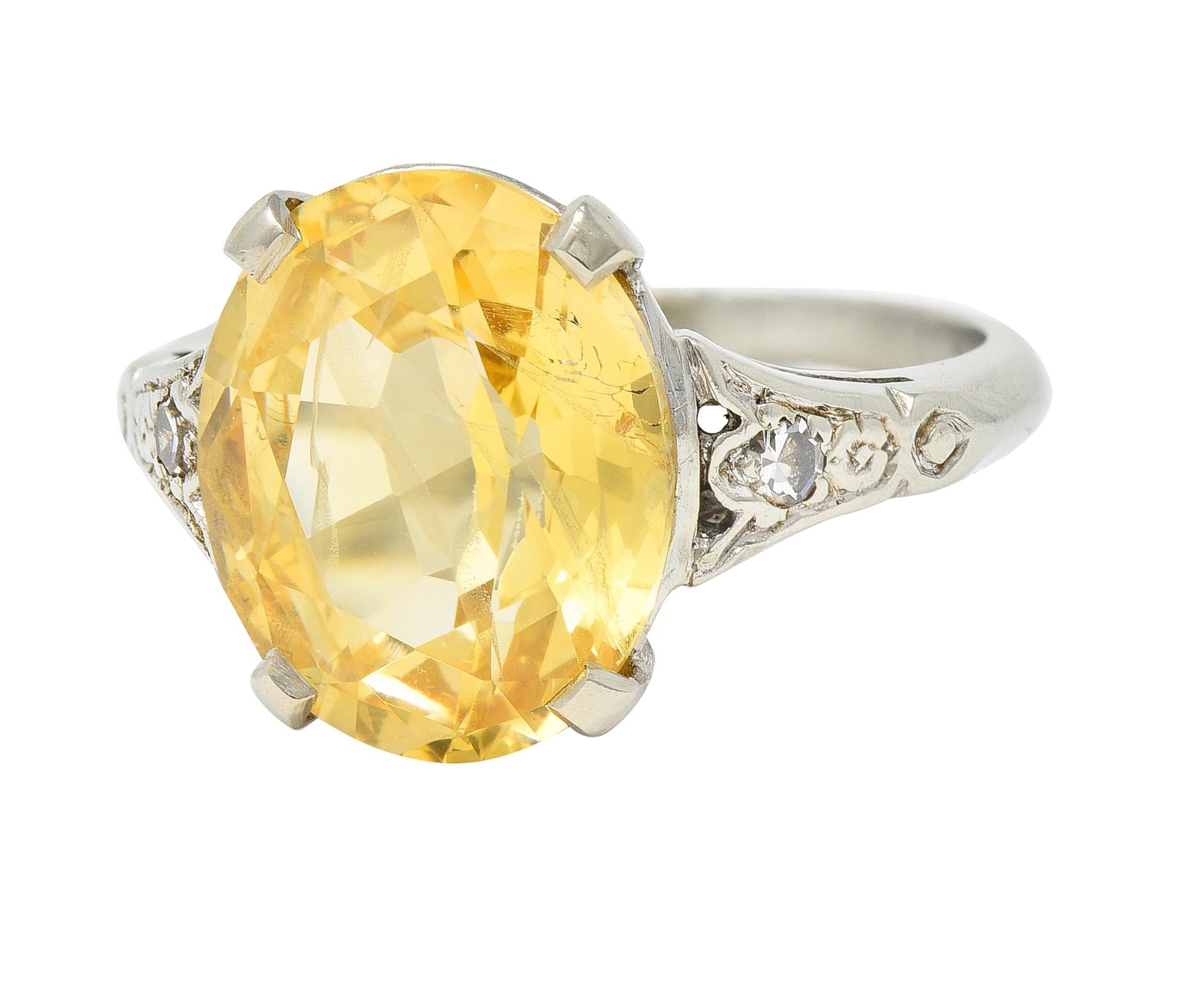 Art Deco 5.22 CTW Yellow Ceylon Sapphire Diamond 14 Karat Gold Antique Ring GIA