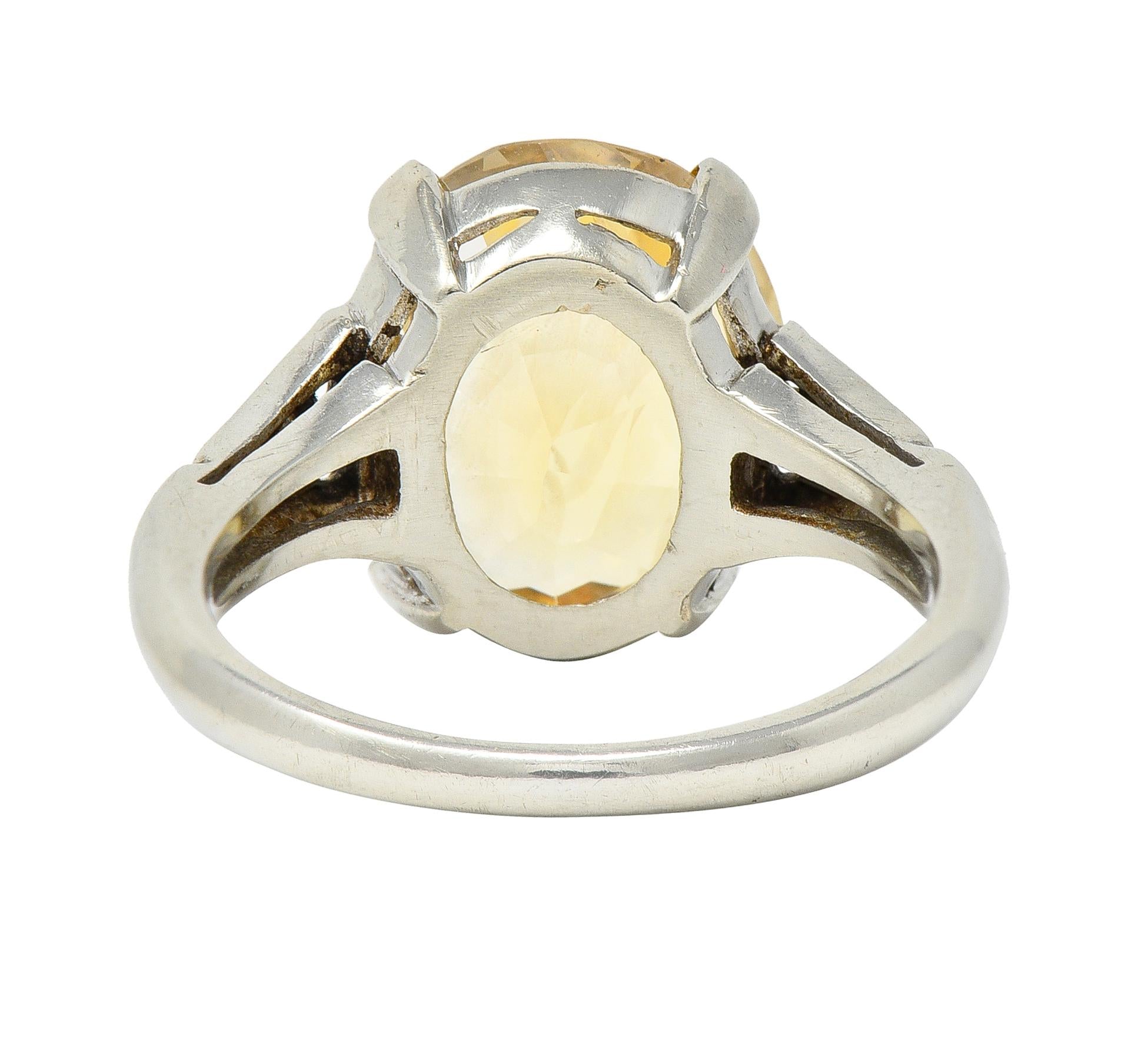 Art Deco 5.22 CTW Yellow Ceylon Sapphire Diamond 14 Karat Gold Antique Ring GIA