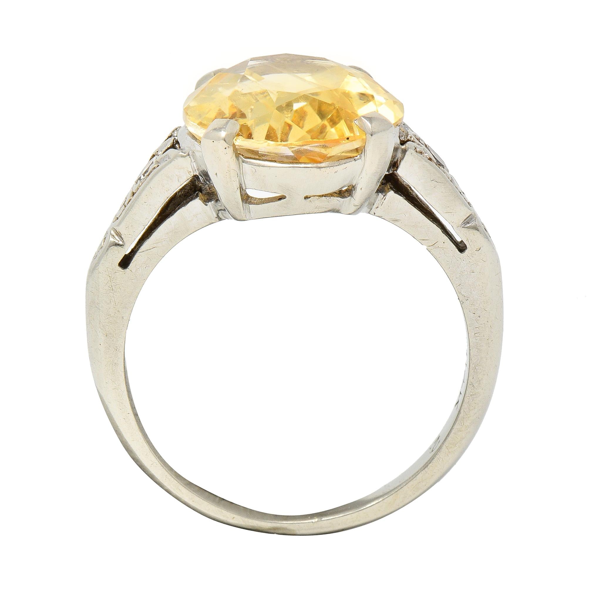 Art Deco 5.22 CTW Yellow Ceylon Sapphire Diamond 14 Karat Gold Antique Ring GIA
