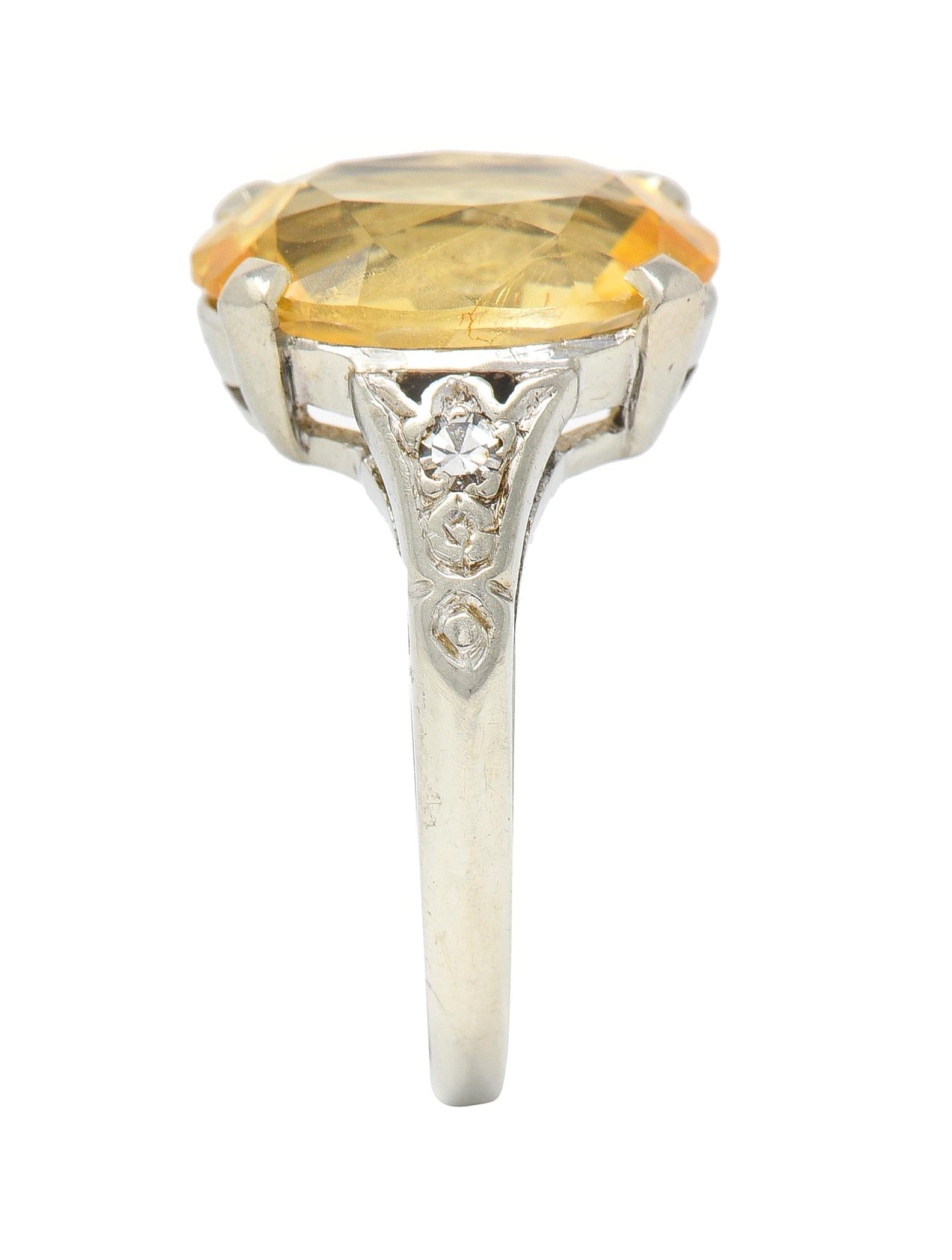 Art Deco 5.22 CTW Yellow Ceylon Sapphire Diamond 14 Karat Gold Antique Ring GIA