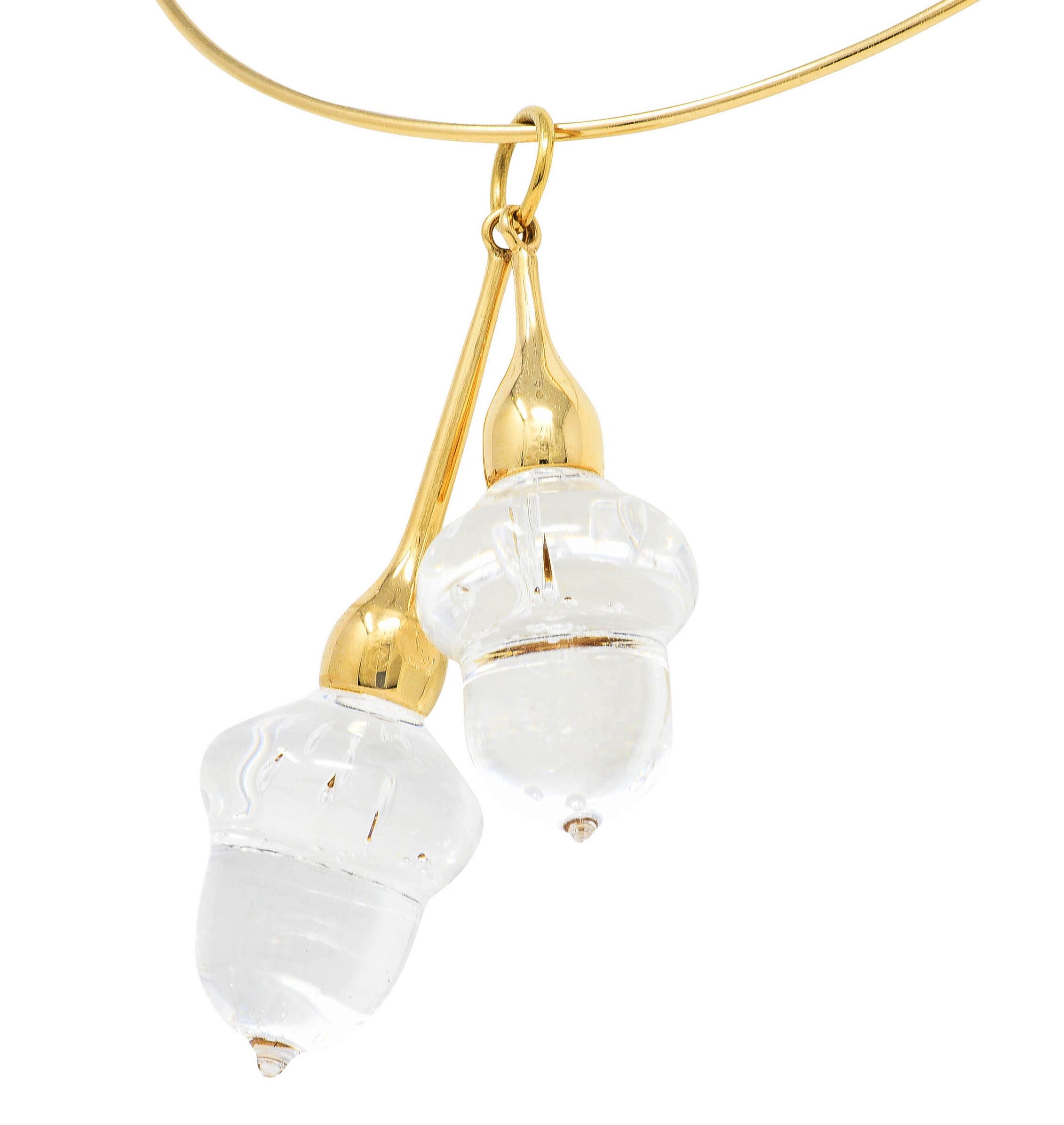 Steuben Glass 18 Karat Yellow Gold Acorn Lariat Double Drop Collar NecklaceBracelets - Wilson's Estate Jewelry