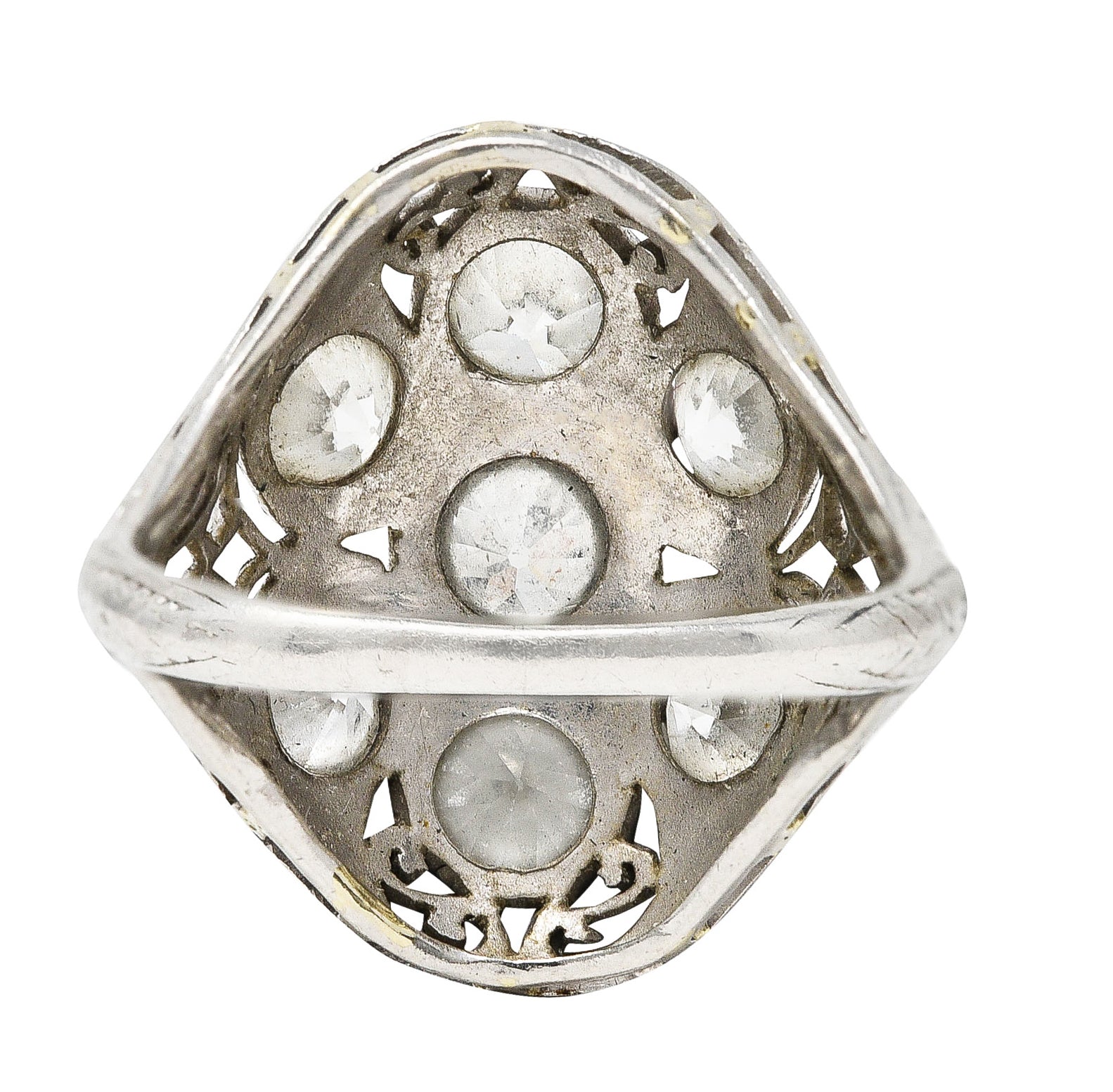 Edwardian 1.93 CTW Old European Cut Diamond Platinum Scrolling Antique Clustered Dinner Ring Wilson's Estate Jewelry