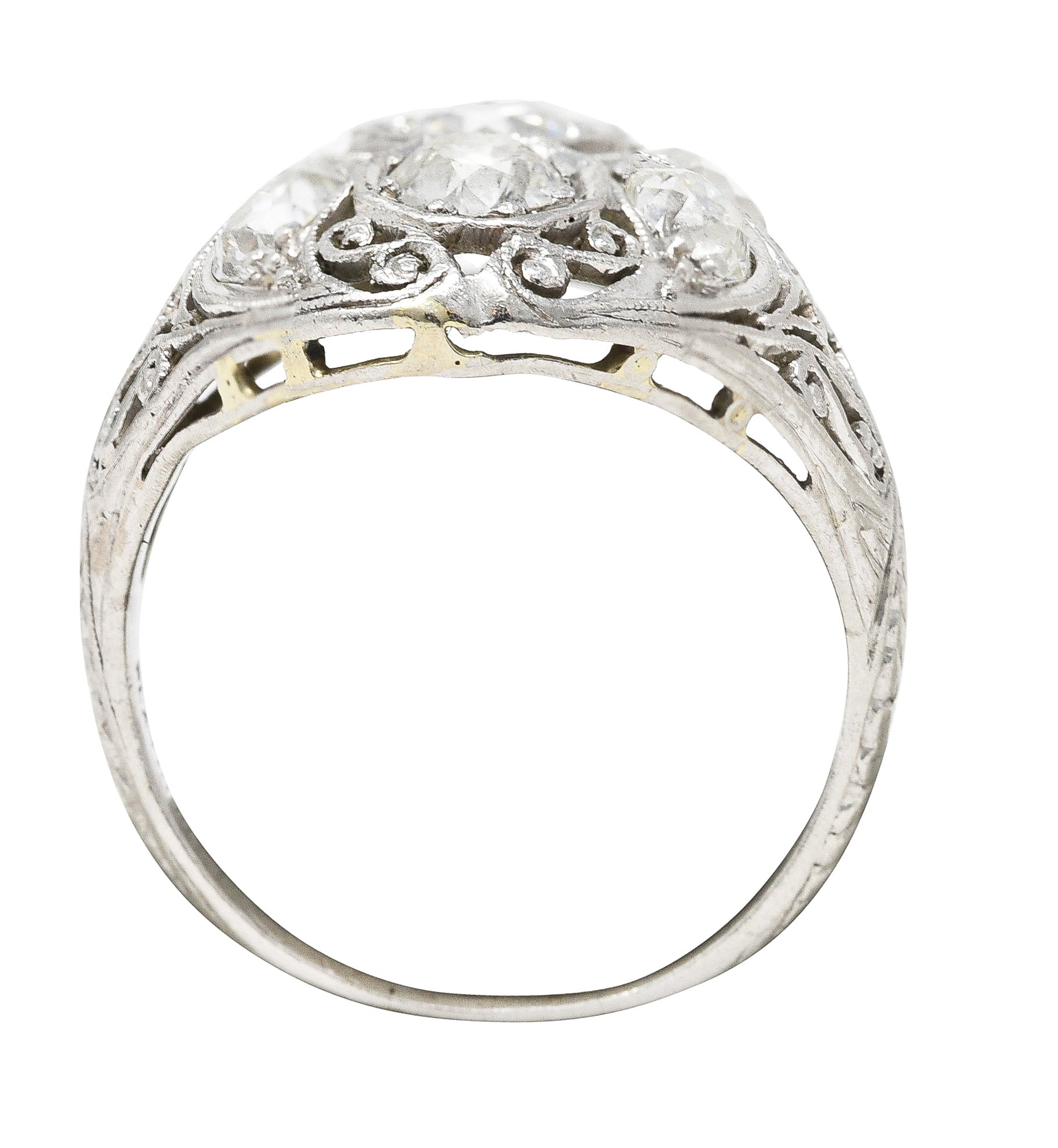 Edwardian 1.93 CTW Old European Cut Diamond Platinum Scrolling Antique Clustered Dinner Ring Wilson's Estate Jewelry