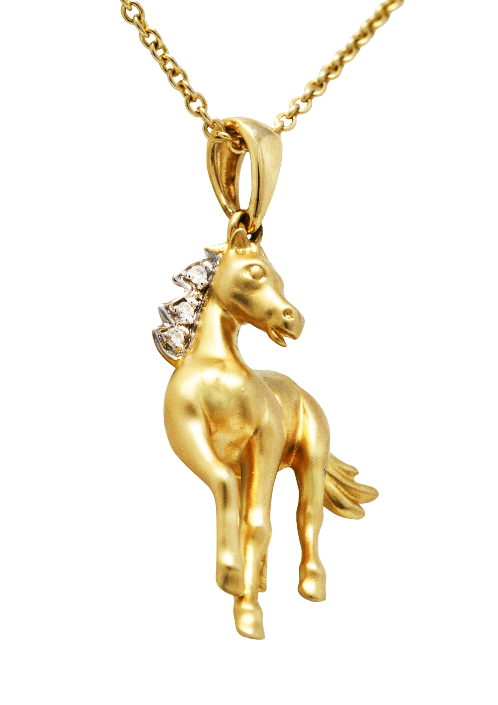 Contemporary Diamond 14 Karat Two-Tone Gold Equestrian Horse Pendant NecklaceNecklaces - Wilson's Estate Jewelry