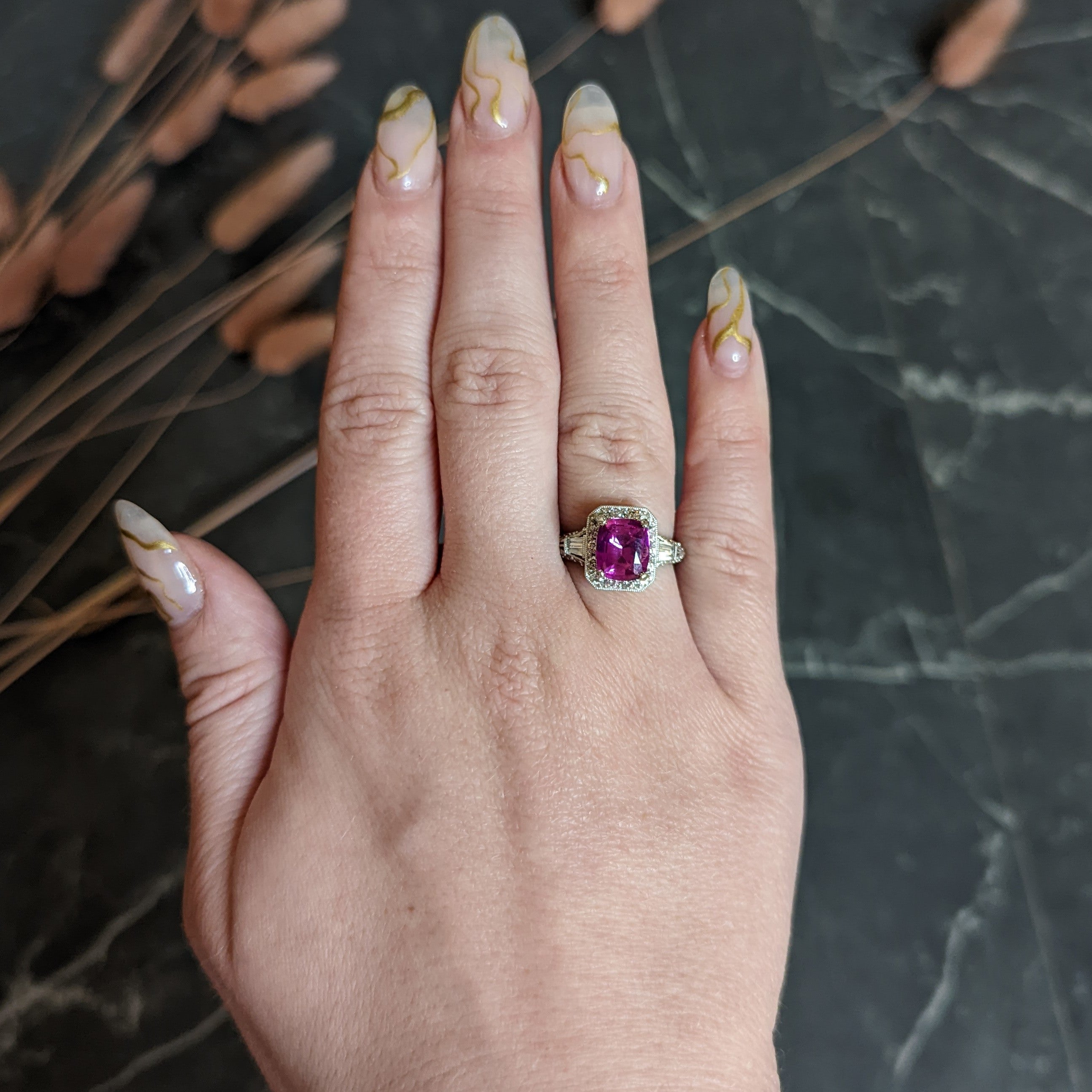 Contemporary 3.37 CTW Pink Sapphire Diamond 18 Karat White Gold Ring Wilson's Antique & Estate Jewelry