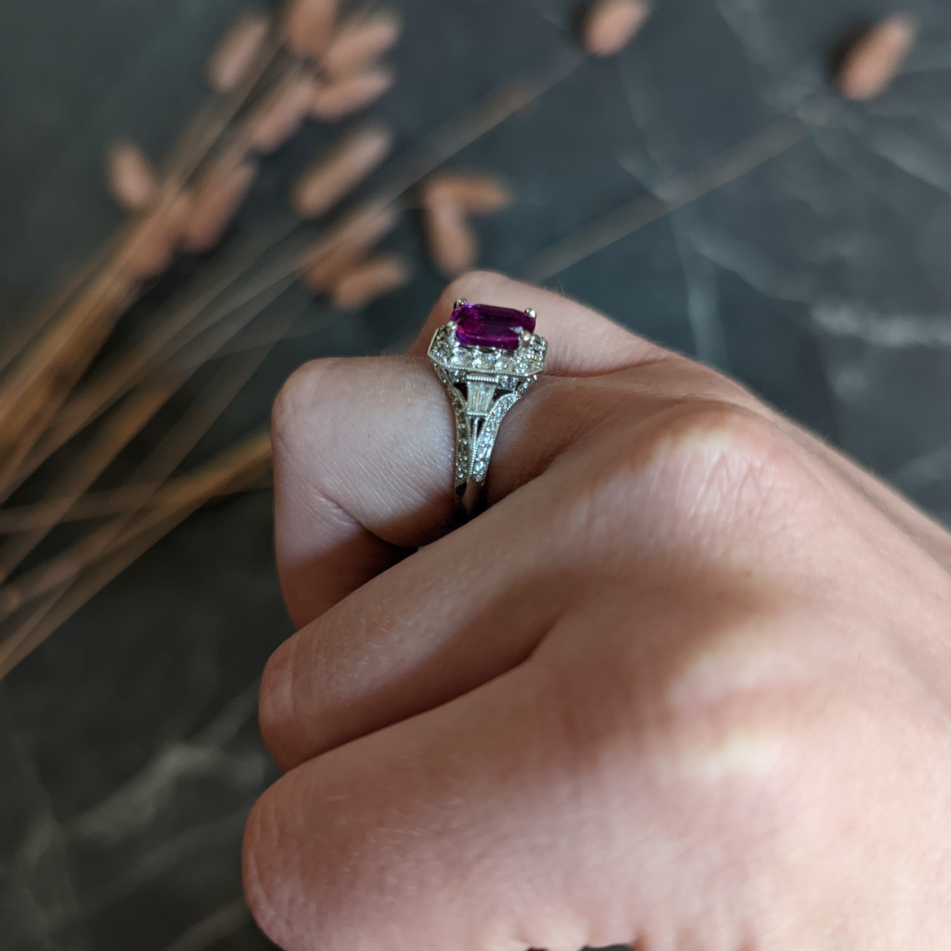 Contemporary 3.37 CTW Pink Sapphire Diamond 18 Karat White Gold Ring Wilson's Antique & Estate Jewelry