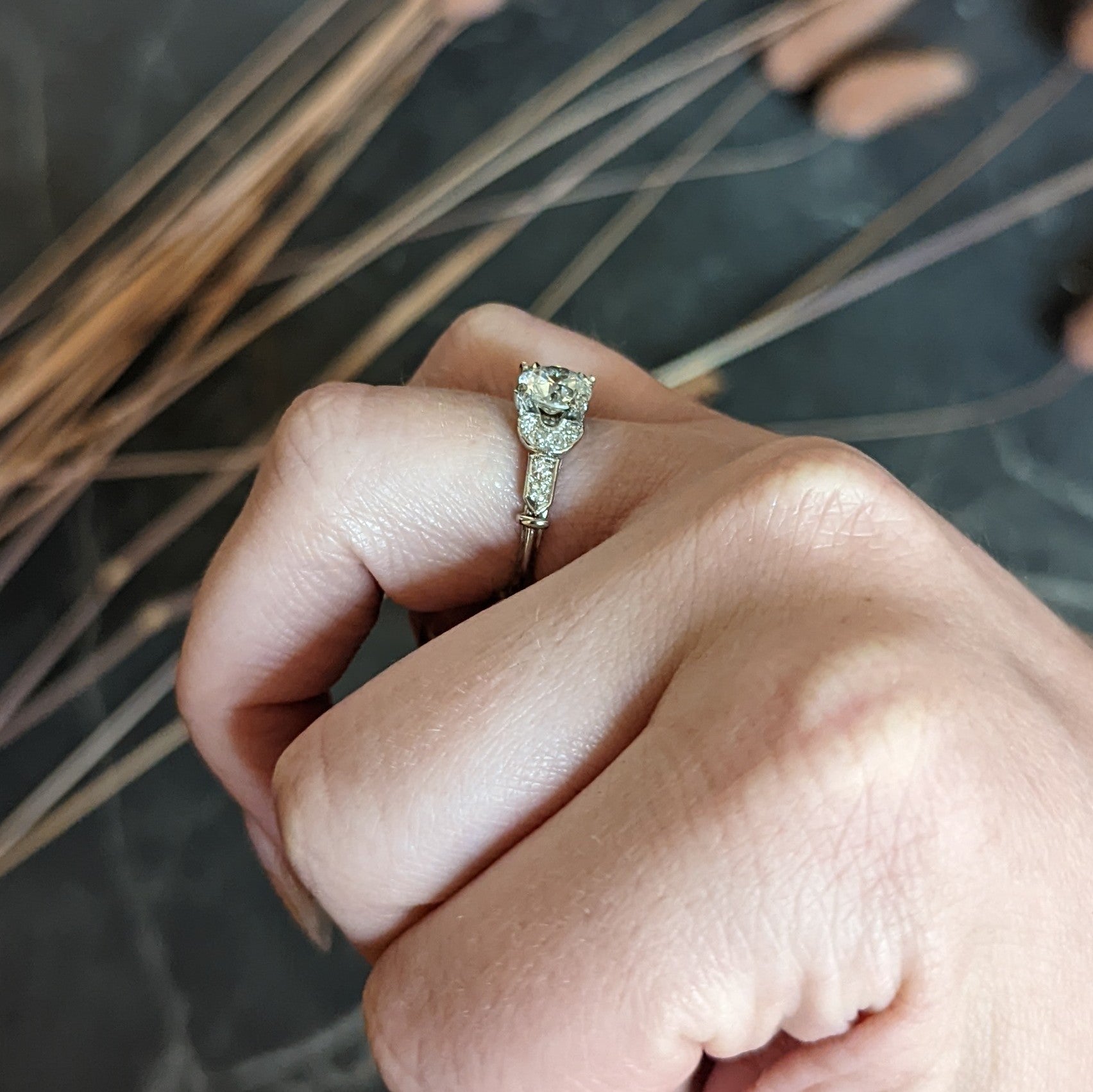 Exquisite Art Deco 1.39 CTW Diamond Platinum Engagement Ring GIA Wilson's Estate Jewelry