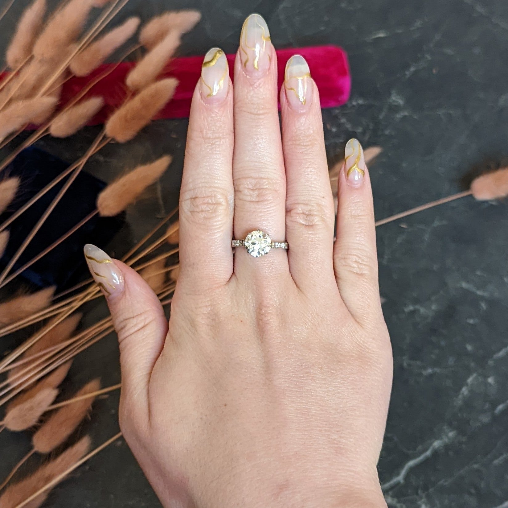 Edwardian Old European Cut 2.68 CTW Diamond Platinum Antique Engagement Ring GIA Wilson's Estate Jewelry