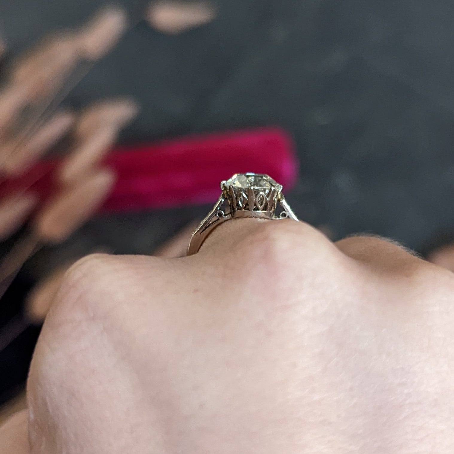 Edwardian Old European Cut 2.68 CTW Diamond Platinum Antique Engagement Ring GIA Wilson's Estate Jewelry