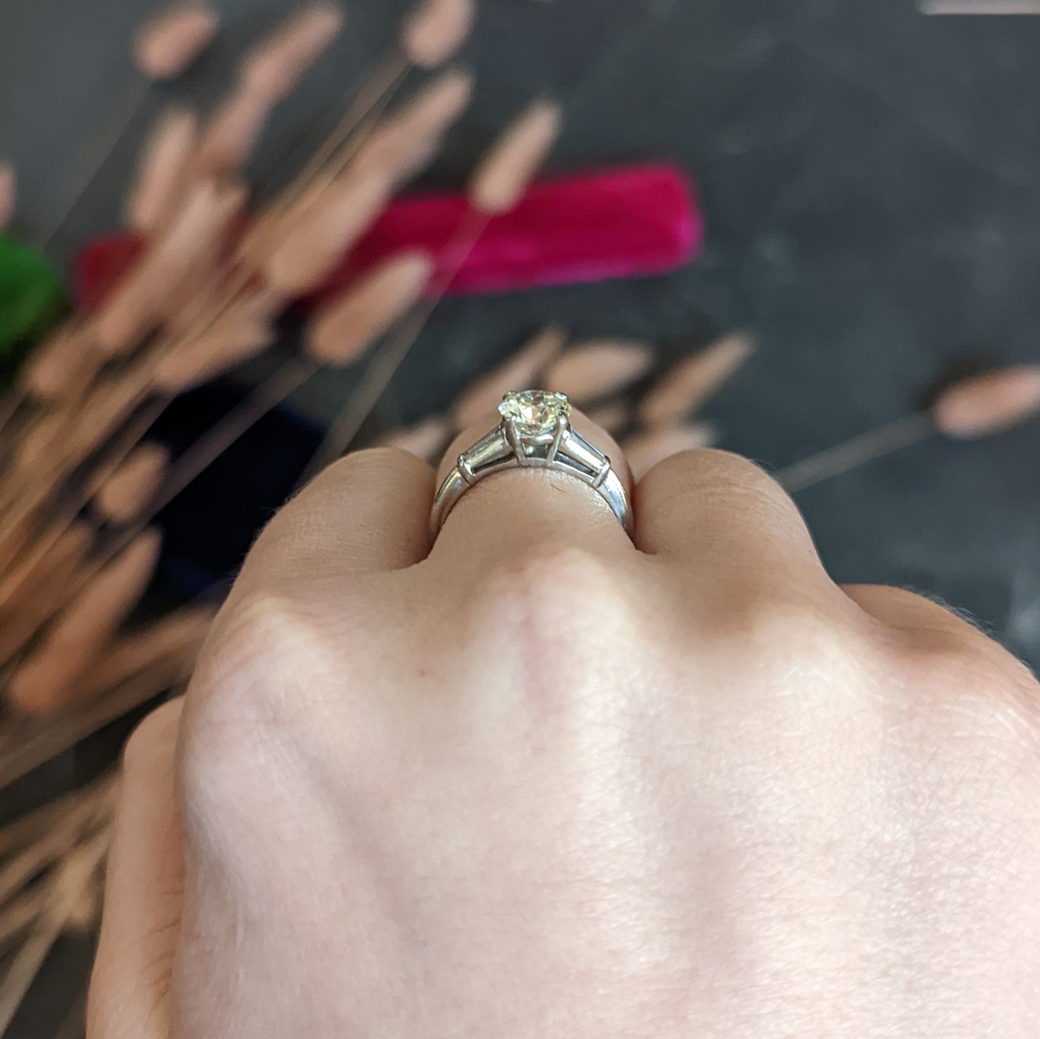 1950's Mid-Century 1.42 CTW Diamond Platinum Three Stone Engagement Ring GIA Wilson's Antique & Estate Jewelry
