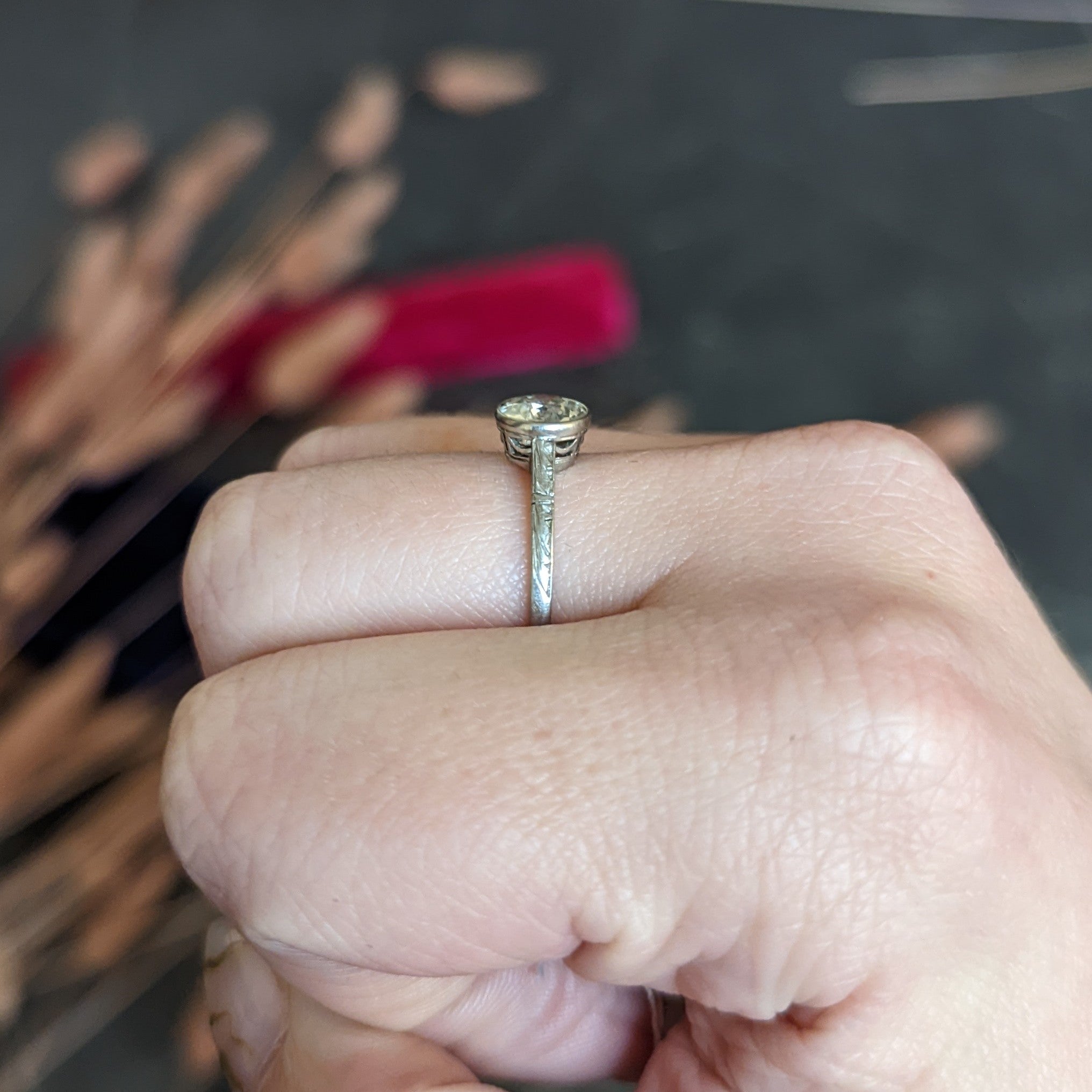 Art Deco 1.00 CTW Diamond Platinum Bezel Engagement Ring Wilson's Antique & Estate Jewelry