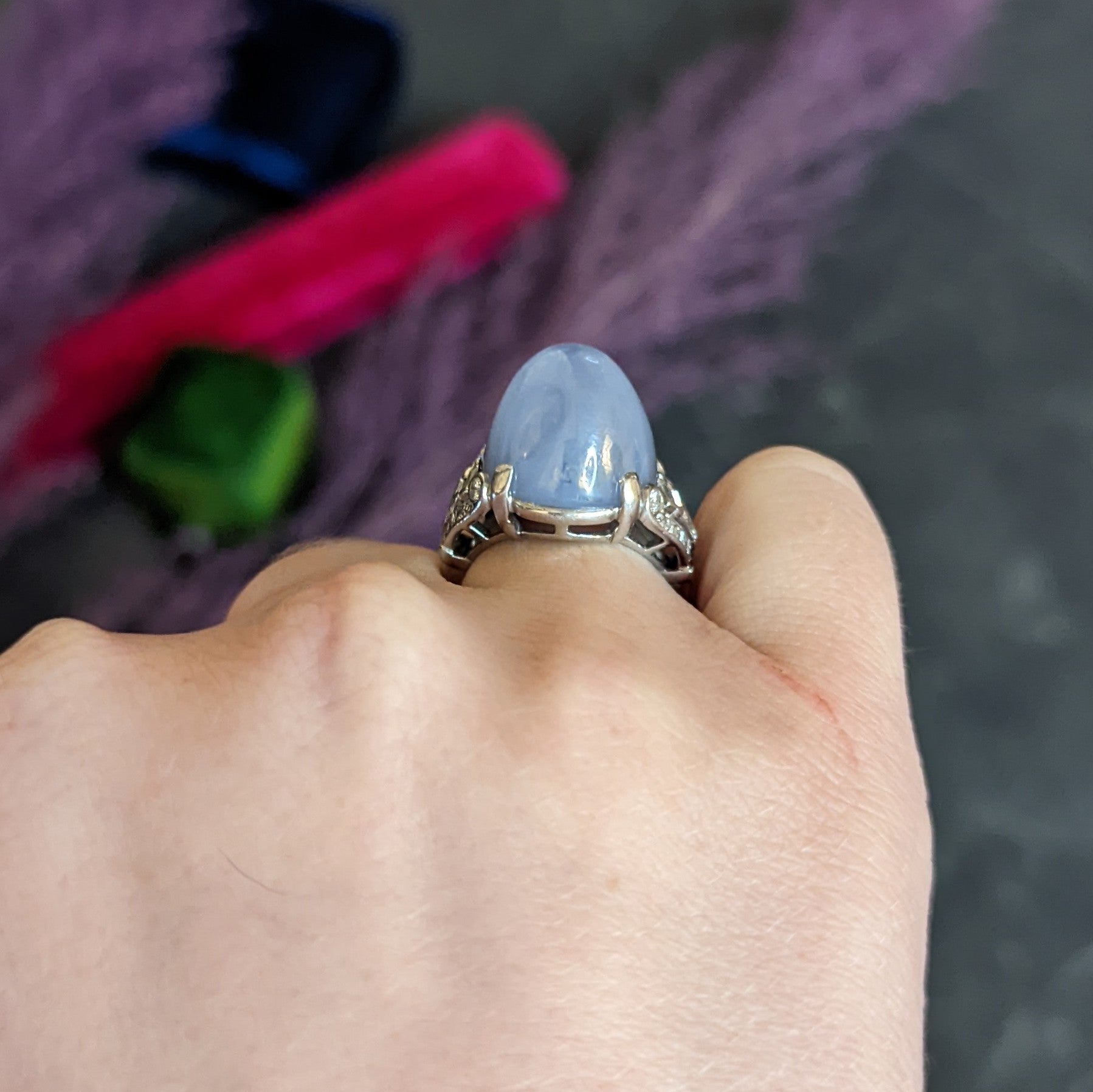 Mid-Century 39.00 CTW Star Sapphire Diamond Platinum Cabochon Ring Circa 1950 Wilson's Antique & Estate Jewelry