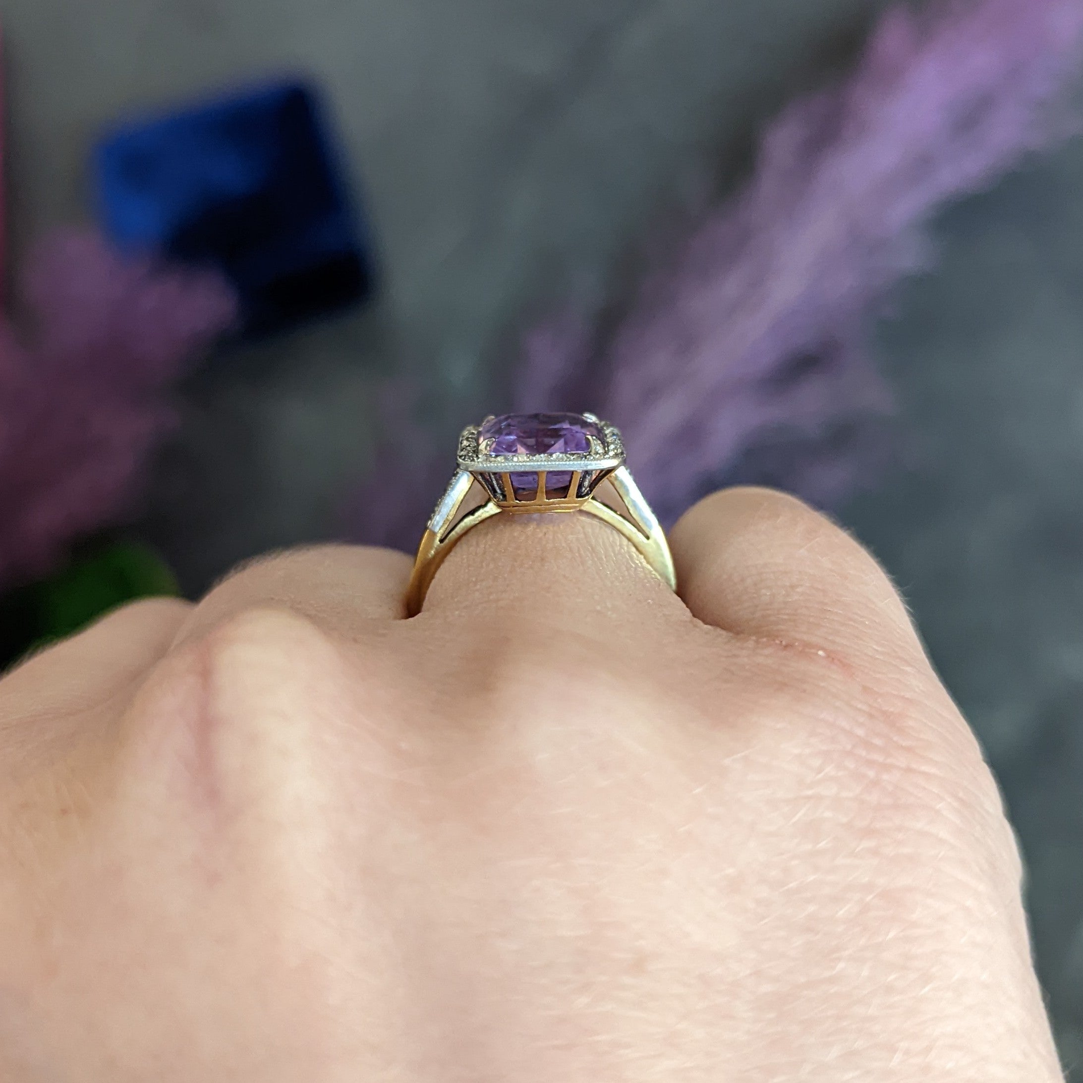 French Edwardian 5.24 CTW No Heat Lavender Sapphire Diamond Platinum 18 Karat Gold Ring Wilson's Antique & Estate Jewelry