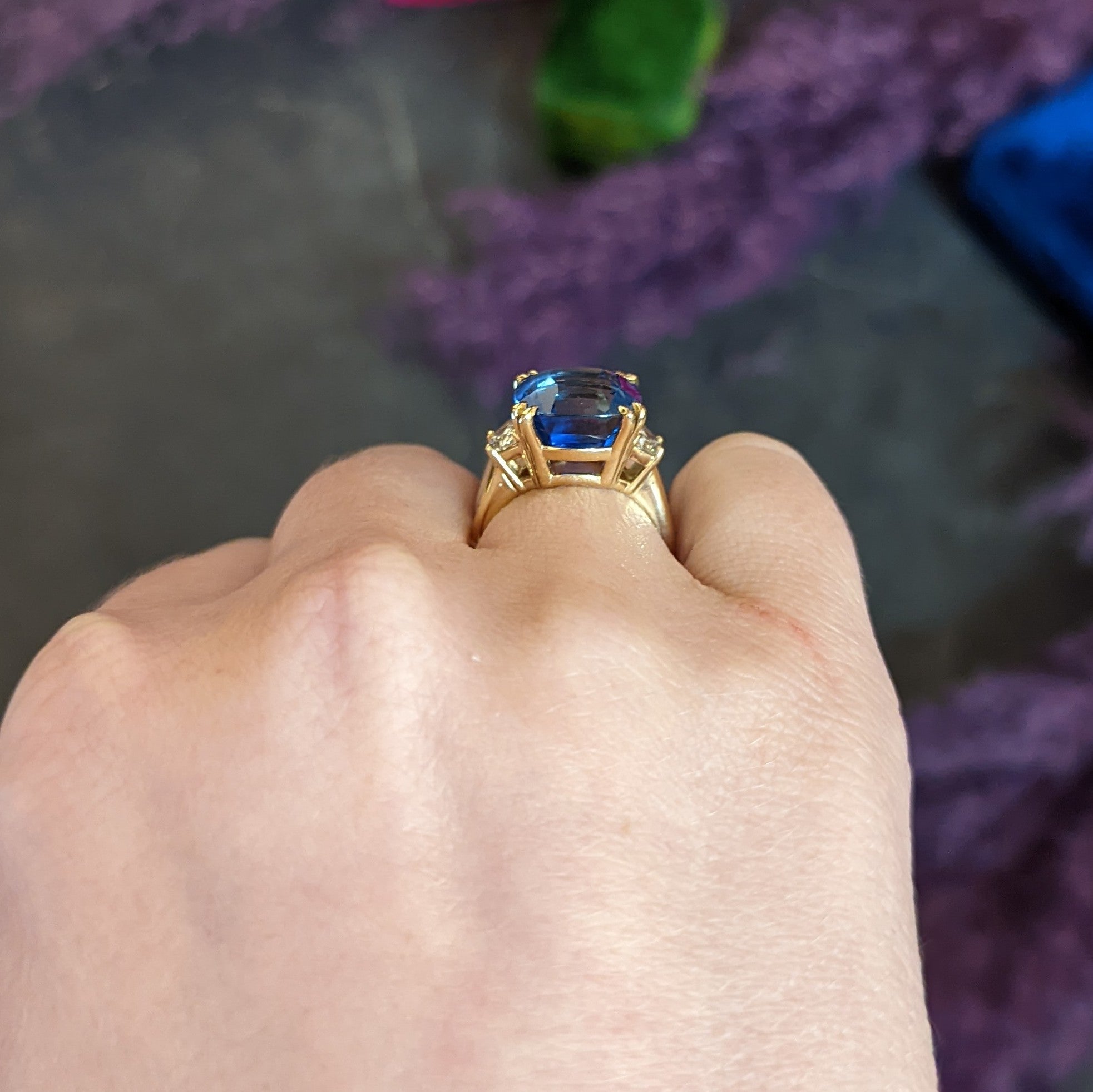Vivid 11.25 CTW Ceylon No Heat Sapphire Diamond 14 Karat Gold Statement Ring AGL Wilson's Antique & Estate Jewelry