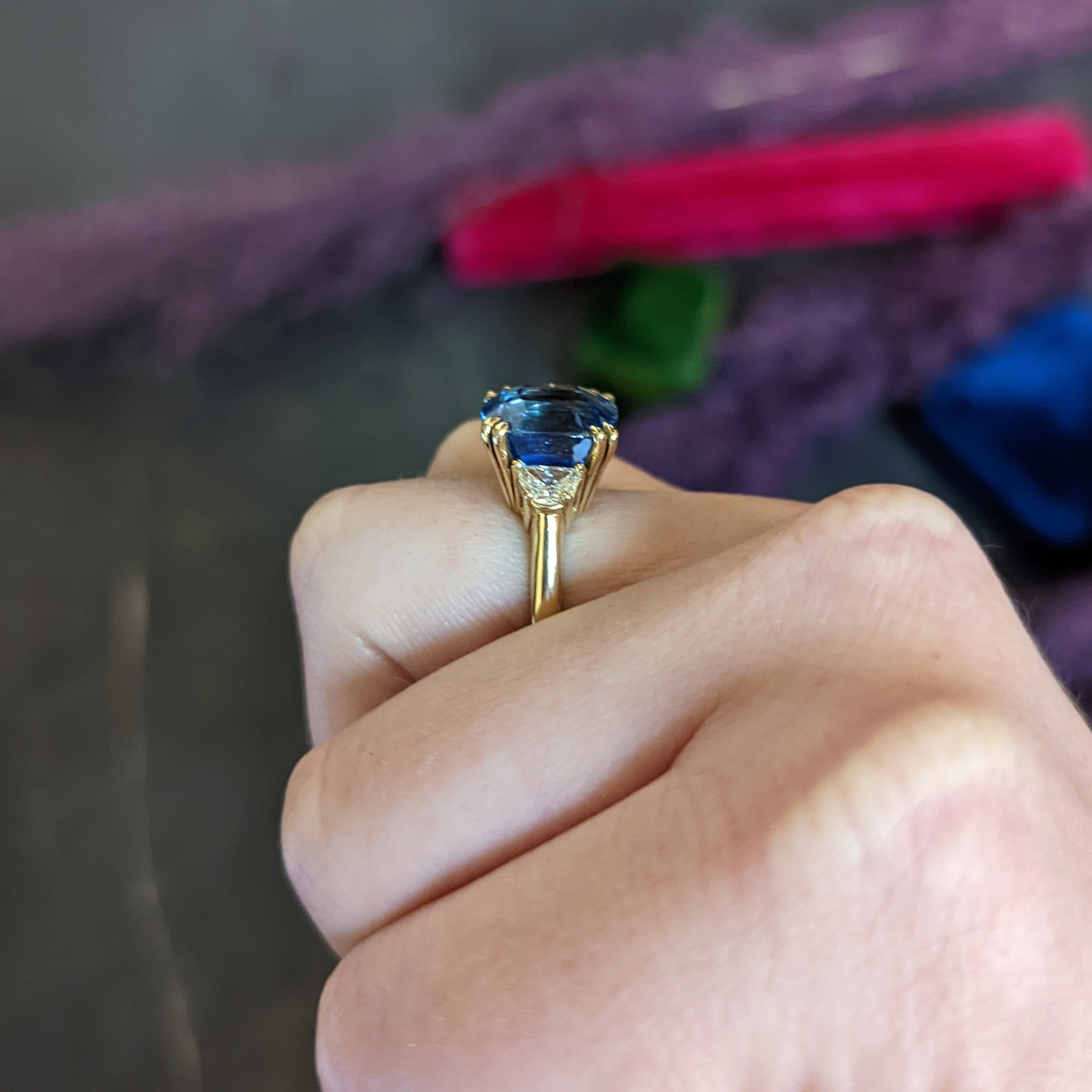 Vivid 11.25 CTW Ceylon No Heat Sapphire Diamond 14 Karat Gold Statement Ring AGL Wilson's Antique & Estate Jewelry
