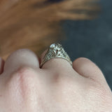 Late Edwardian 1.02 CTW Diamond 18 Karat White Gold Foliate Engagement Ring GIA Wilson's Estate Jewelry