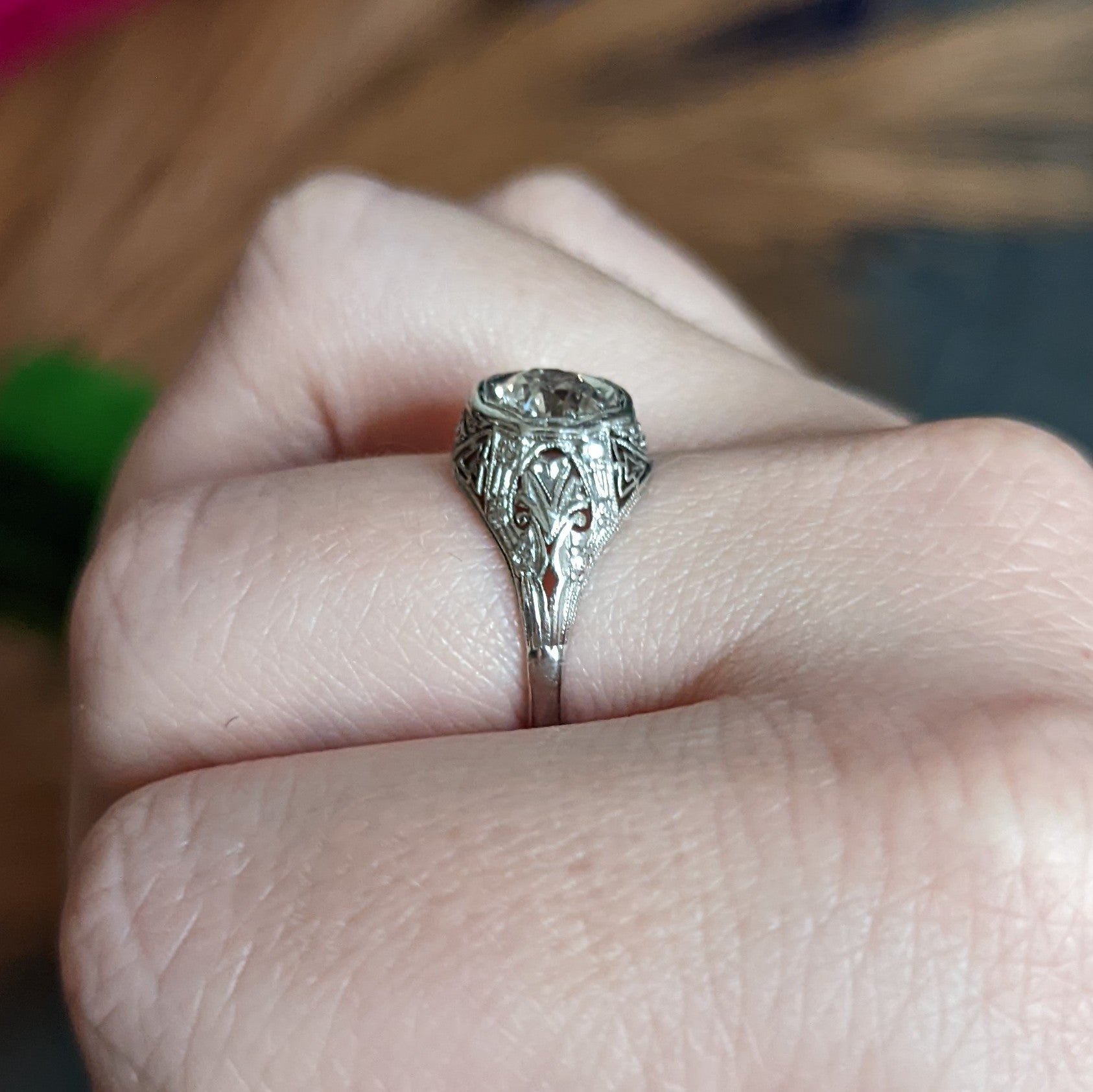 Early Art Deco 0.75 CTW Diamond 14 Karat White Gold Engagement Ring Wilson's Estate Jewelry