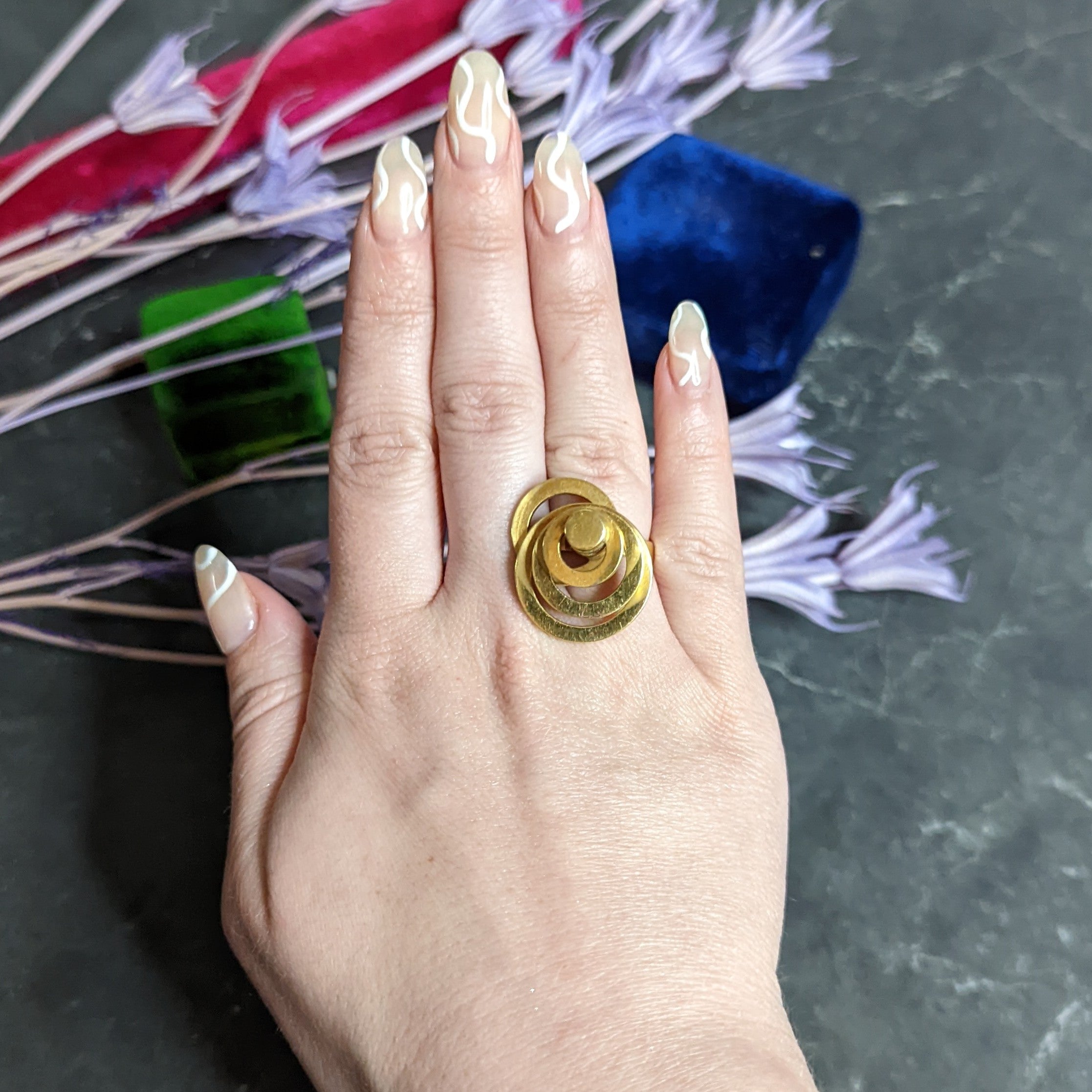 French 1960's Vintage 18 Karat Yellow Gold Fidget Spinner Ring Wilson's Estate Jewelry
