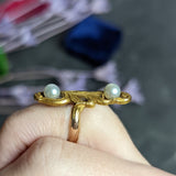 Arts & Crafts Pearl 14 Karat Gold Whiplash Foliate Ring Wilson's Estate Jewelry
