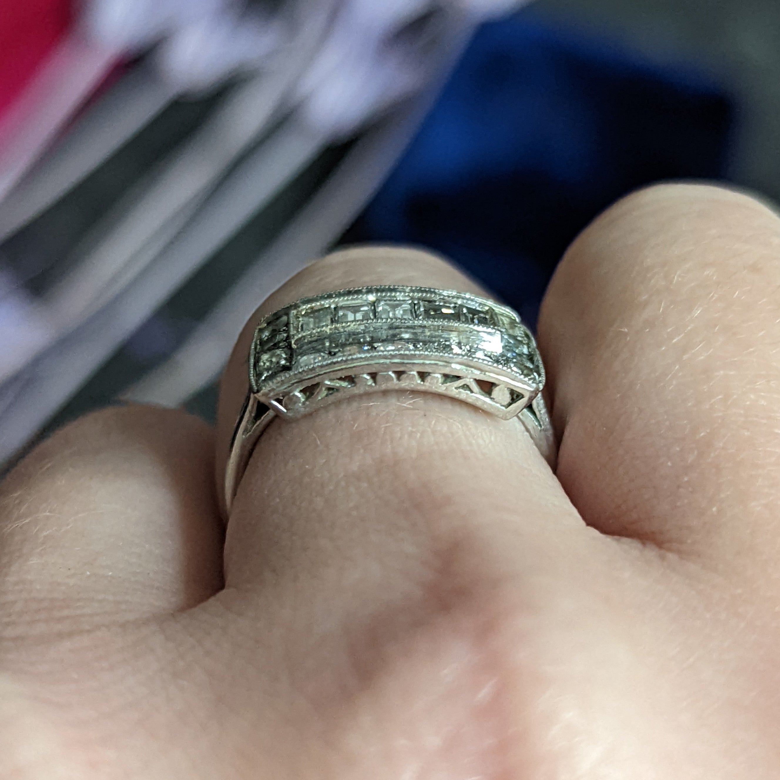 1930's Art Deco 1.25 CTW Diamond Platinum Dinner Ring Wilson's Estate Jewelry