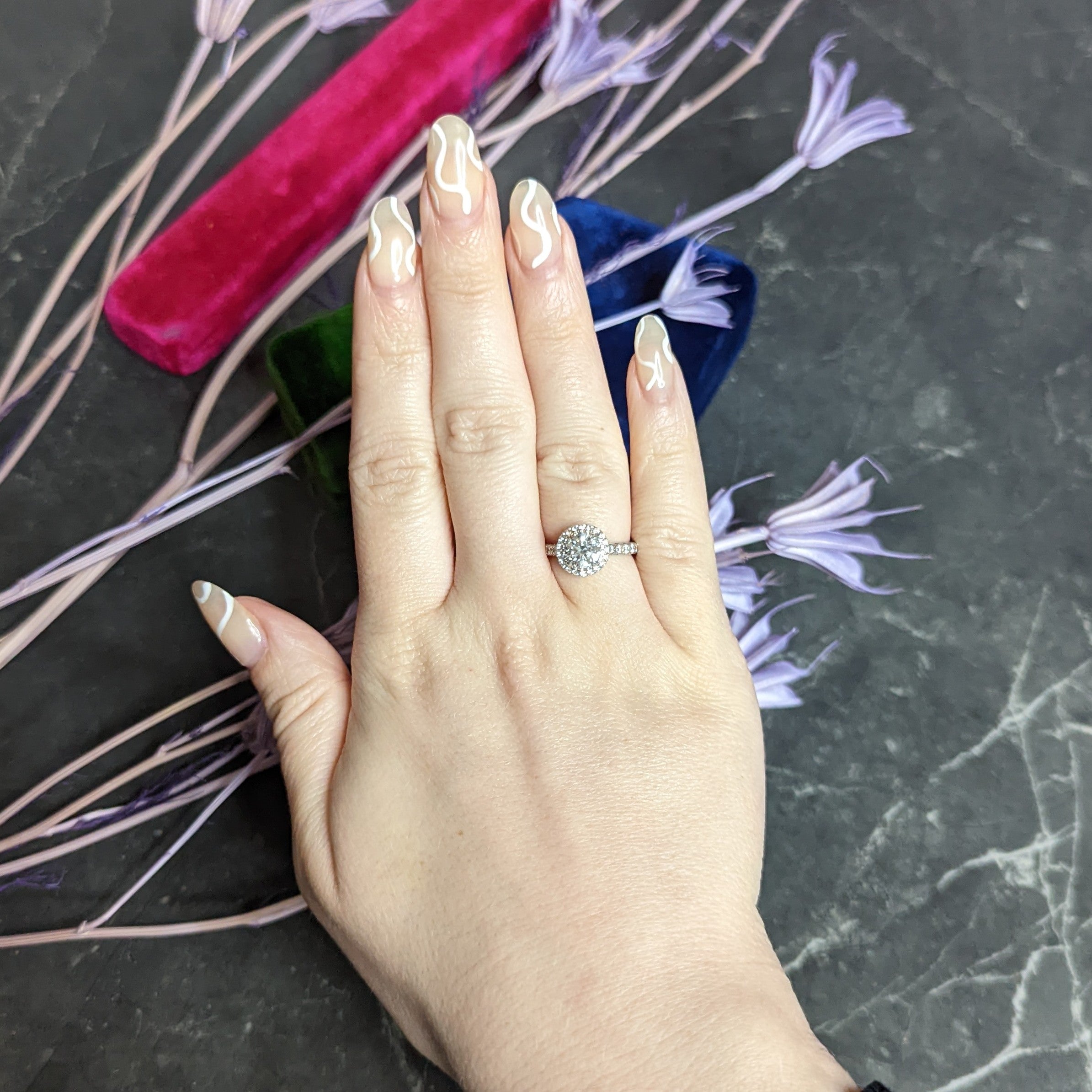 Cartier Destinee 1.55 CTW Diamond Platinum Halo Engagement Ring GIA Wilson's Estate Jewelry