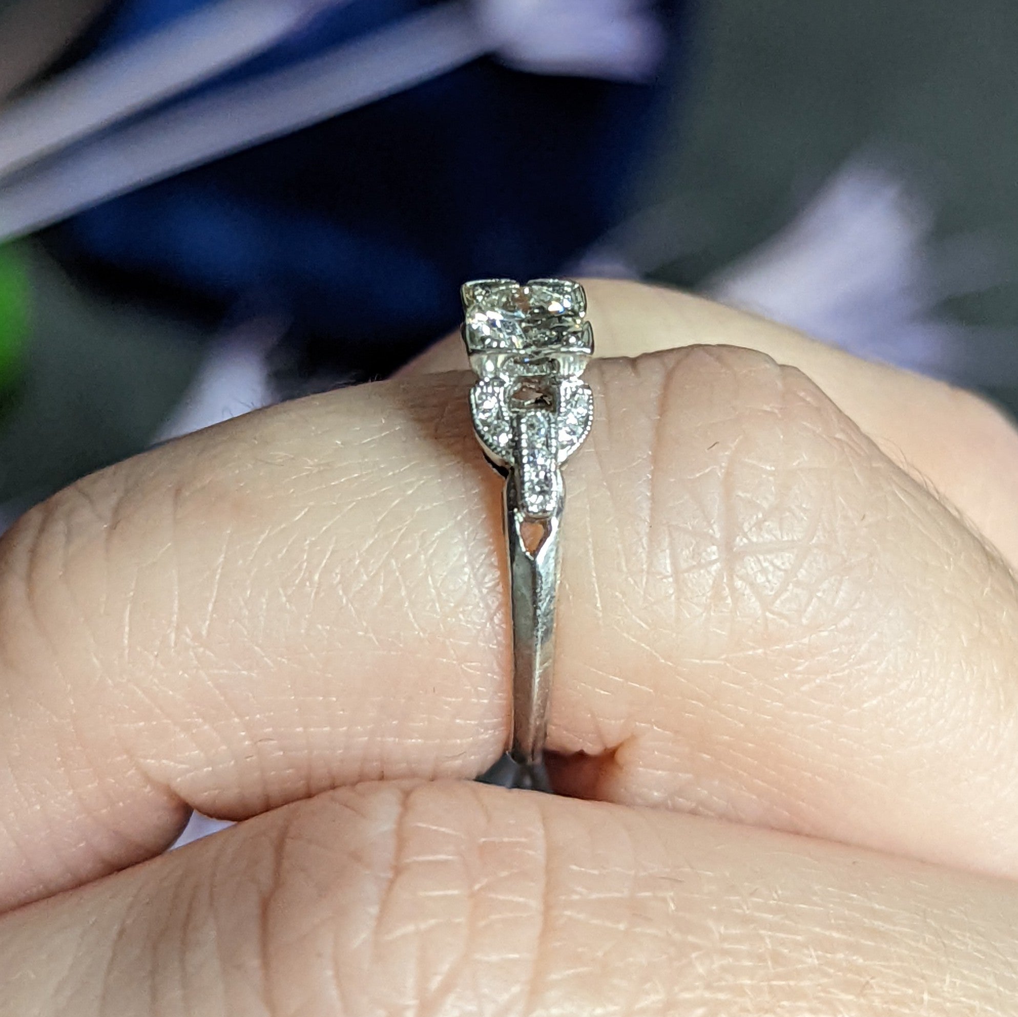 Art Deco 0.53 CTW Diamond Platinum Buckle Engagement Ring Wilson's Estate Jewelry