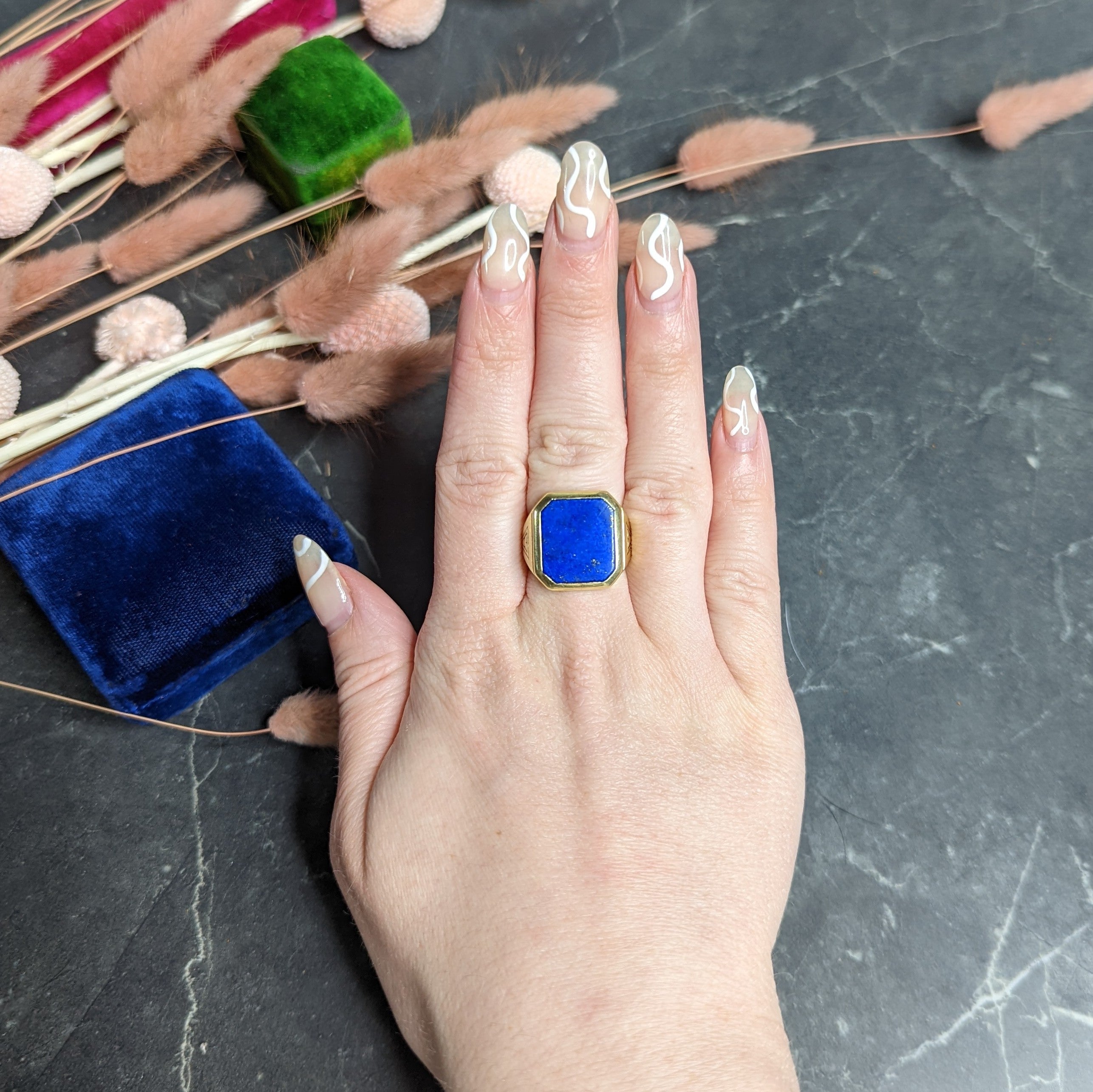 Art Deco Lapis Lazuli 14 Karat Yellow Gold Unisex Signet Ring Wilson's Estate Jewelry