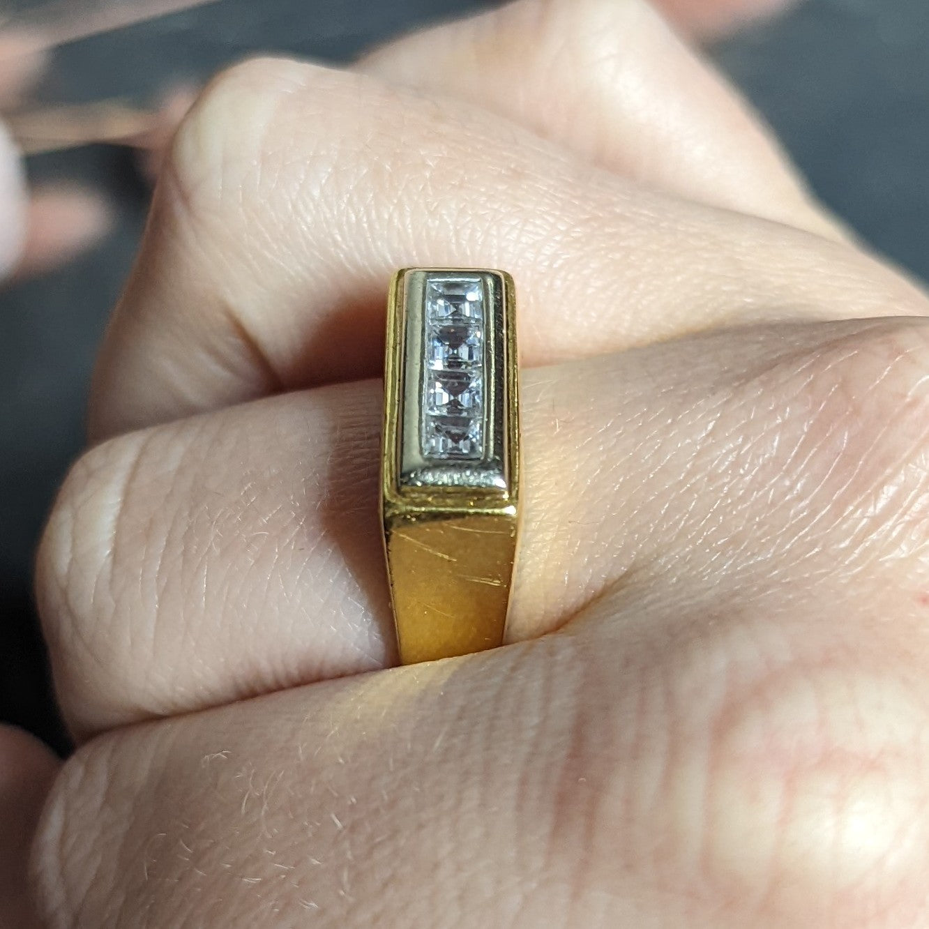 Modernist 0.72 CTW Diamond Unisex 18 Karat Gold Platinum Band Ring Wilson's Estate Jewelry