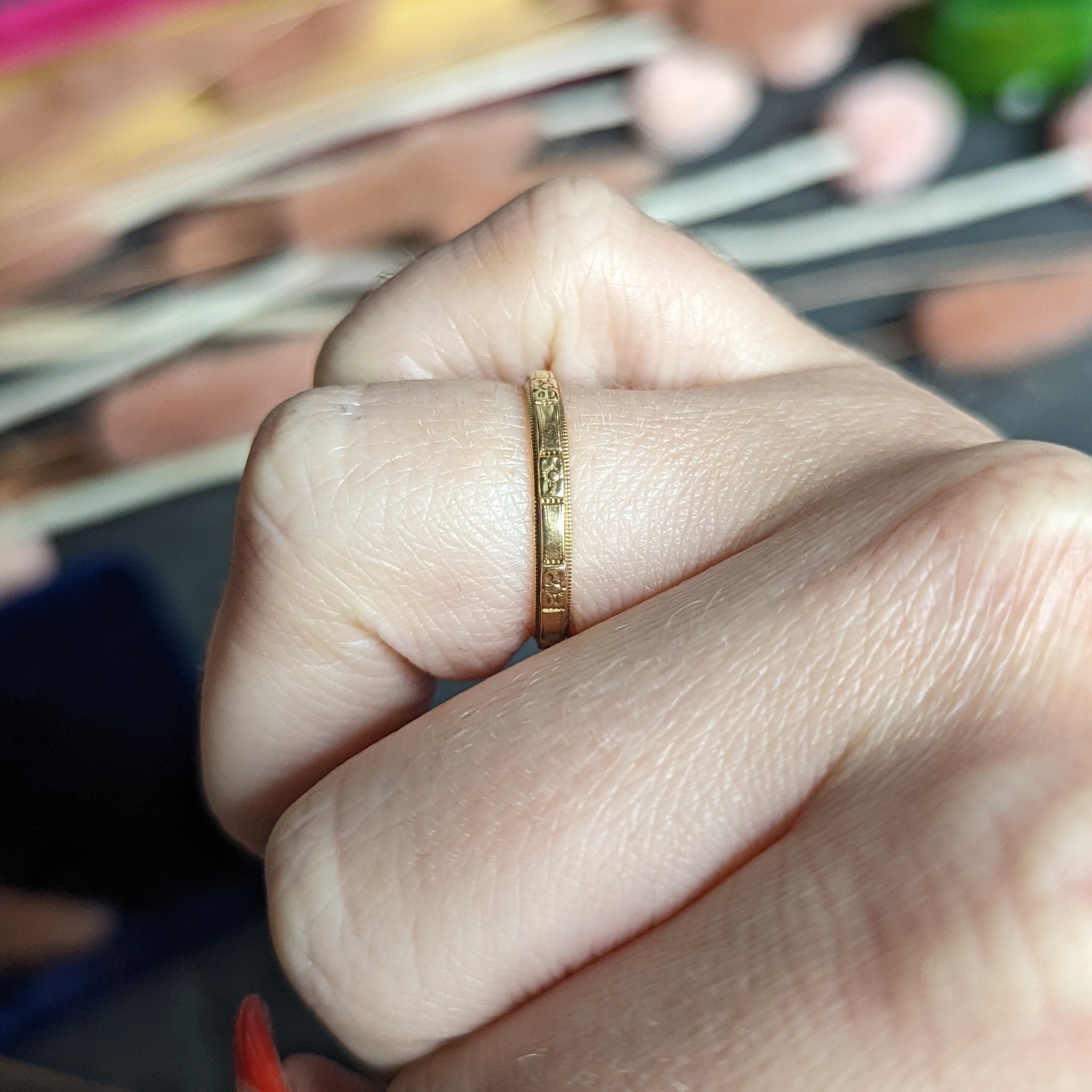 1920's Early Art Deco 14 Karat Yellow Gold Orange Blossom Band Ring Wilson's Estate Jewelry