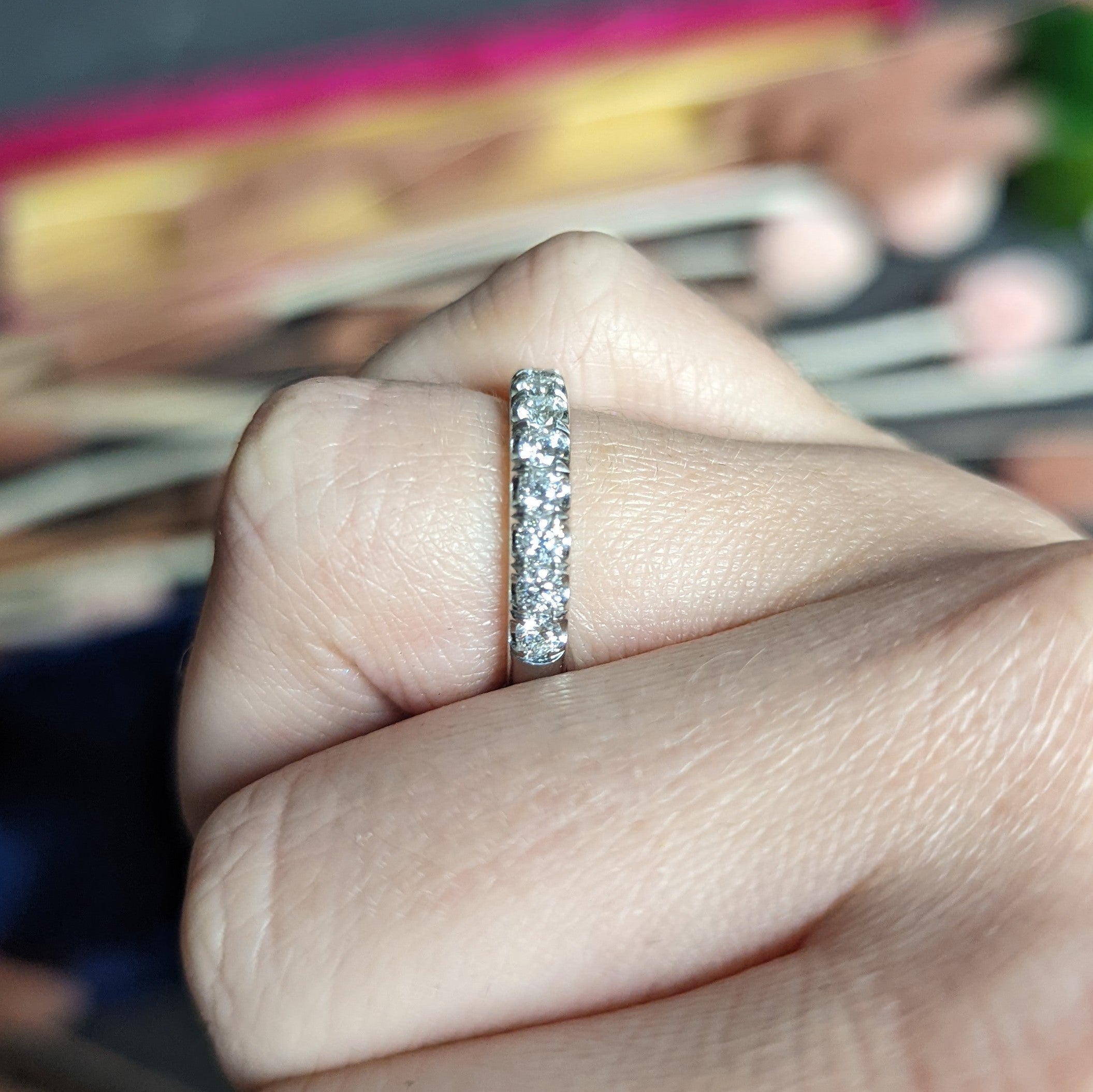 Contemporary 0.75 CTW Diamond 14 Karat White Gold Anniversary Band Ring Wilson's Estate Jewelry