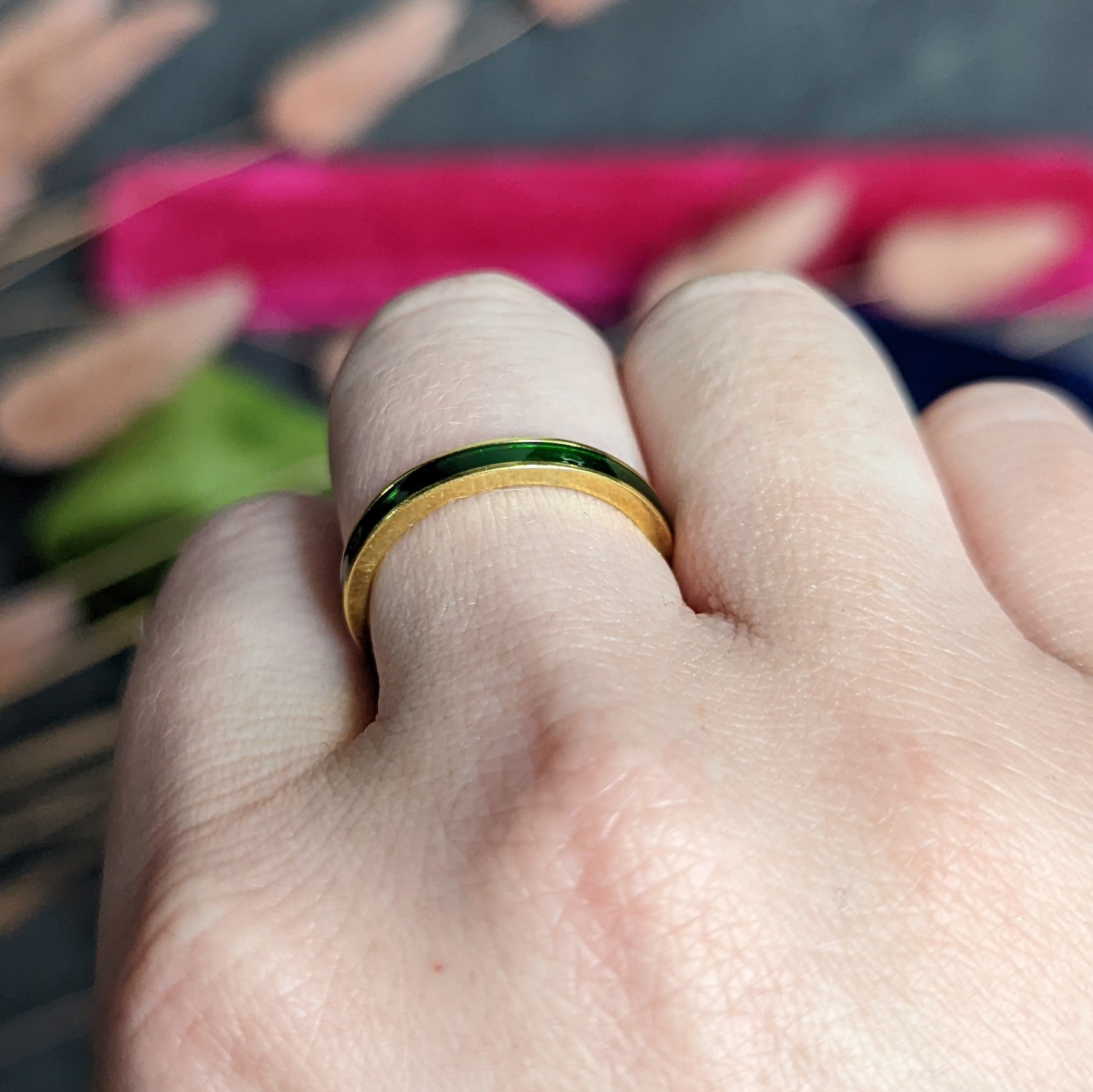 .1111 *Hidalgo Vintage Green Enamel 18 Karat Yellow Gold Unisex Eternity Band Ring Wilson's Estate Jewelry