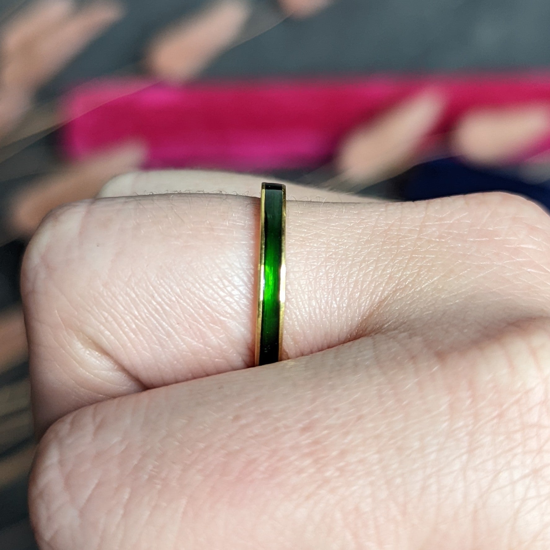 .1111 *Hidalgo Vintage Green Enamel 18 Karat Yellow Gold Unisex Eternity Band Ring Wilson's Estate Jewelry