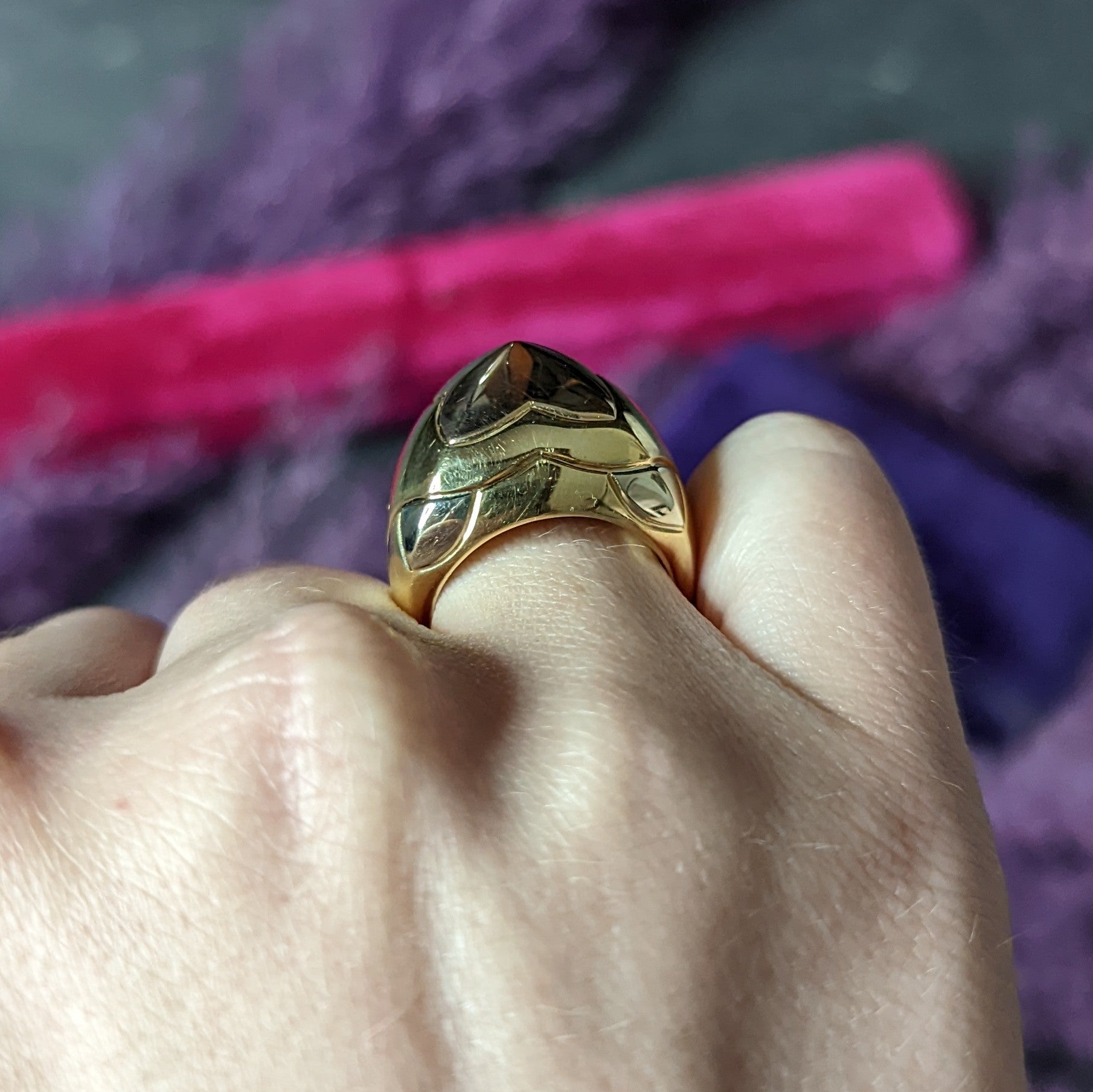 Bulgari 18 Karat Tri-Colored Gold Pyramide Band Ring Wilson's Estate Jewelry