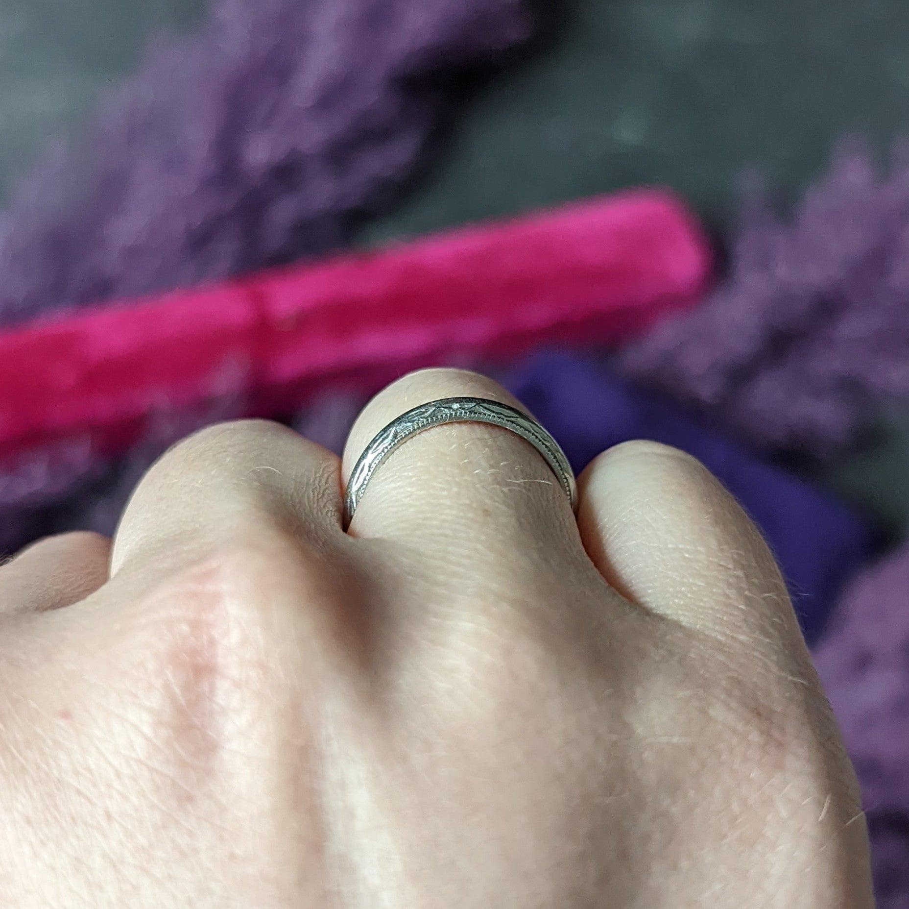 Vintage Platinum Decorative Wedding Band Ring Wilson's Estate Jewelry