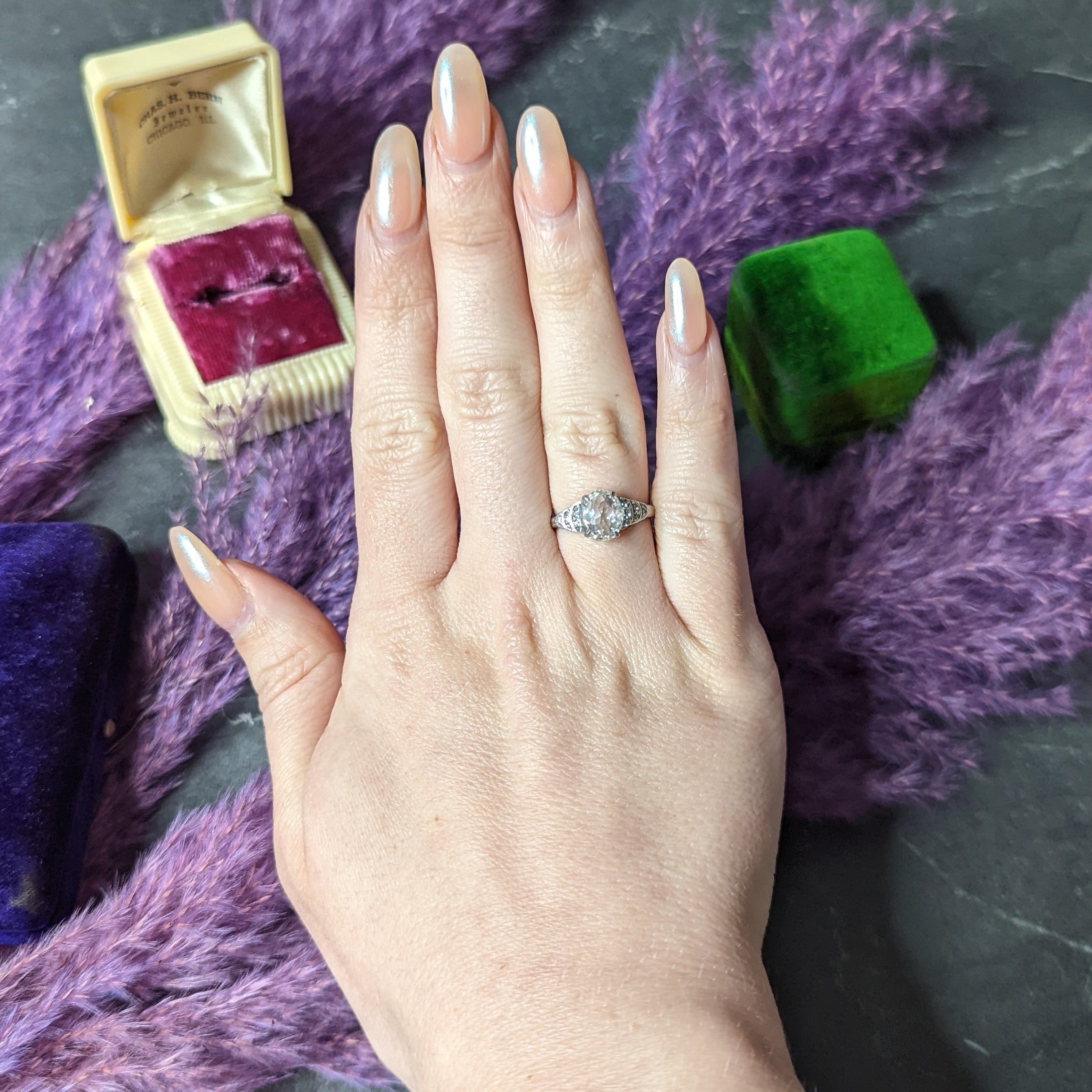 Vintage 1.76 CTW Oval Cut Diamond Platinum Stepped Engagement Ring GIA Wilson's Estate Jewelry