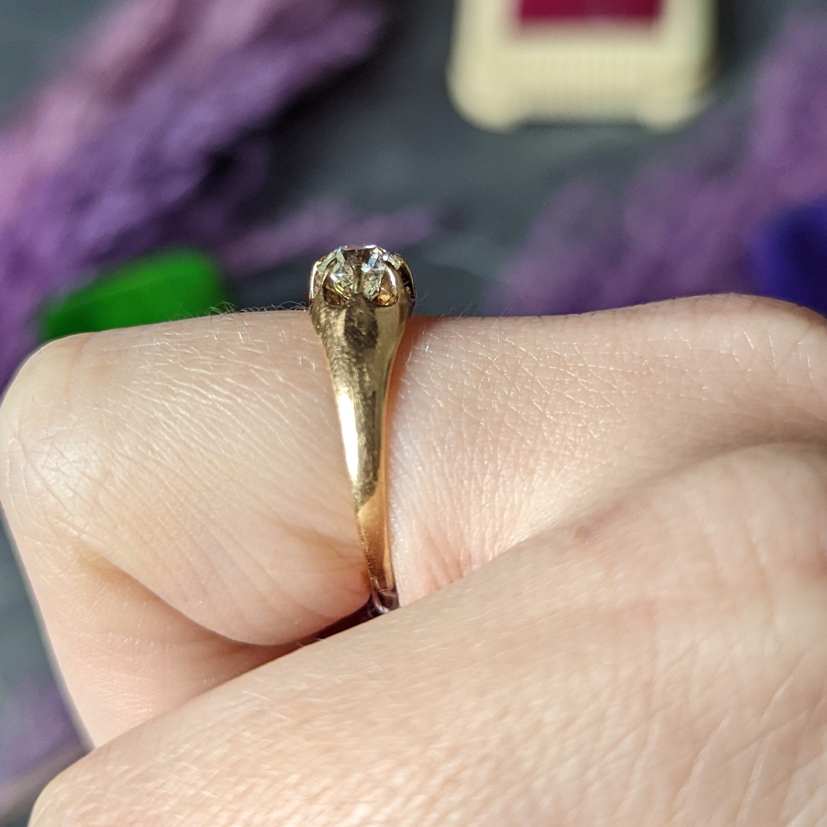 Victorian Old European Cut 0.78 CTW Diamond 14 Karat Yellow Gold Belcher Set Solitaire Antique Engagement Ring Wilson's Estate Jewelry