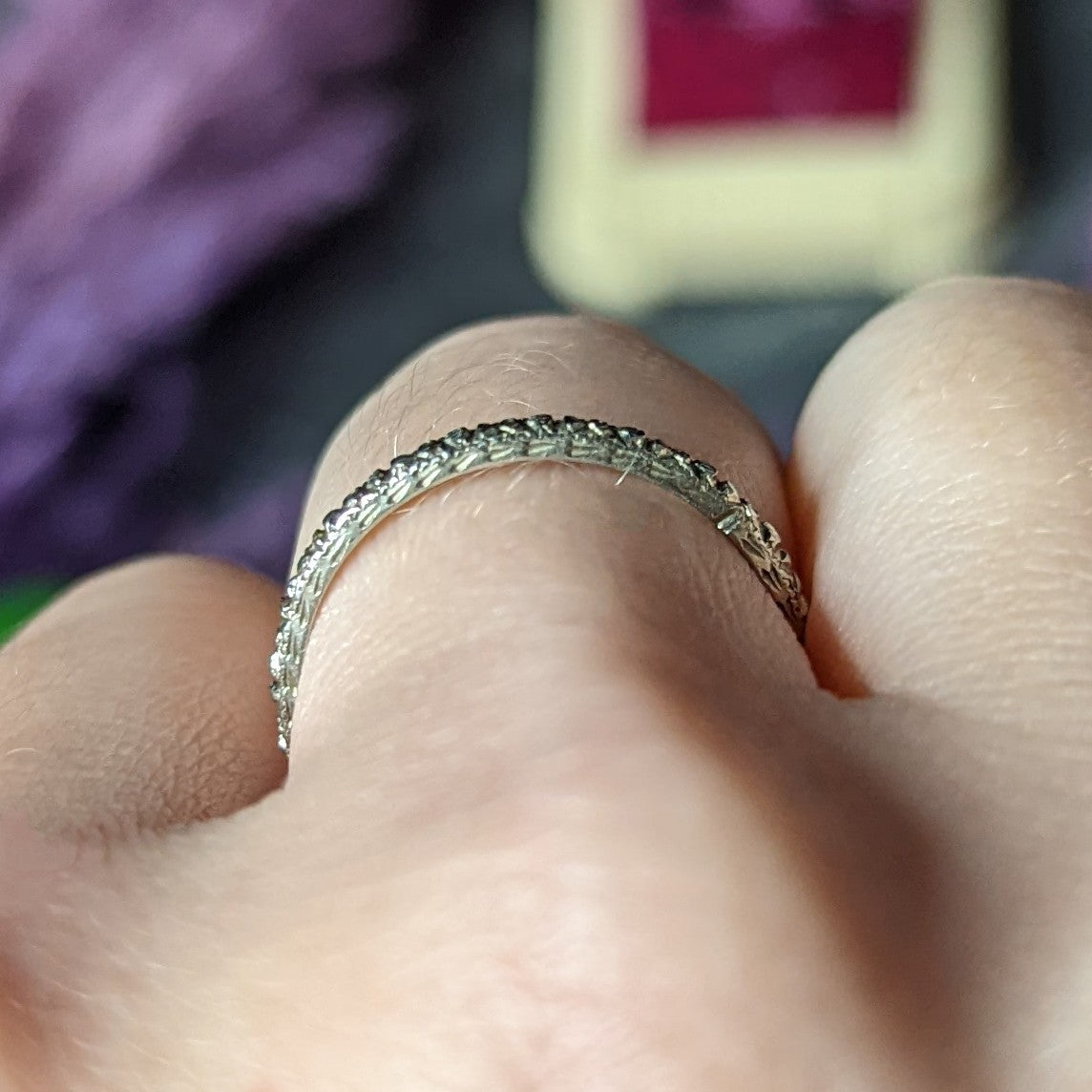 Bristol & Co. Art Deco 18 Karat White Gold Orange Blossom Wheat Unisex Stacking Band Ring Wilson's Estate Jewelry