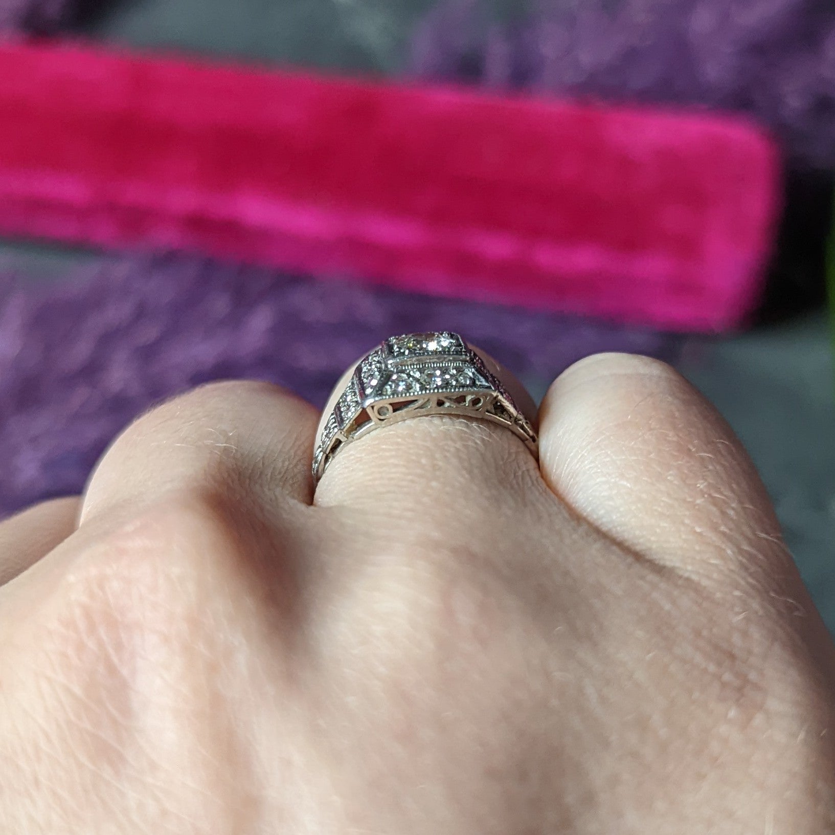 Art Deco 0.75 CTW Diamond Platinum Stepped Antique Engagement Ring Wilson's Estate Jewelry